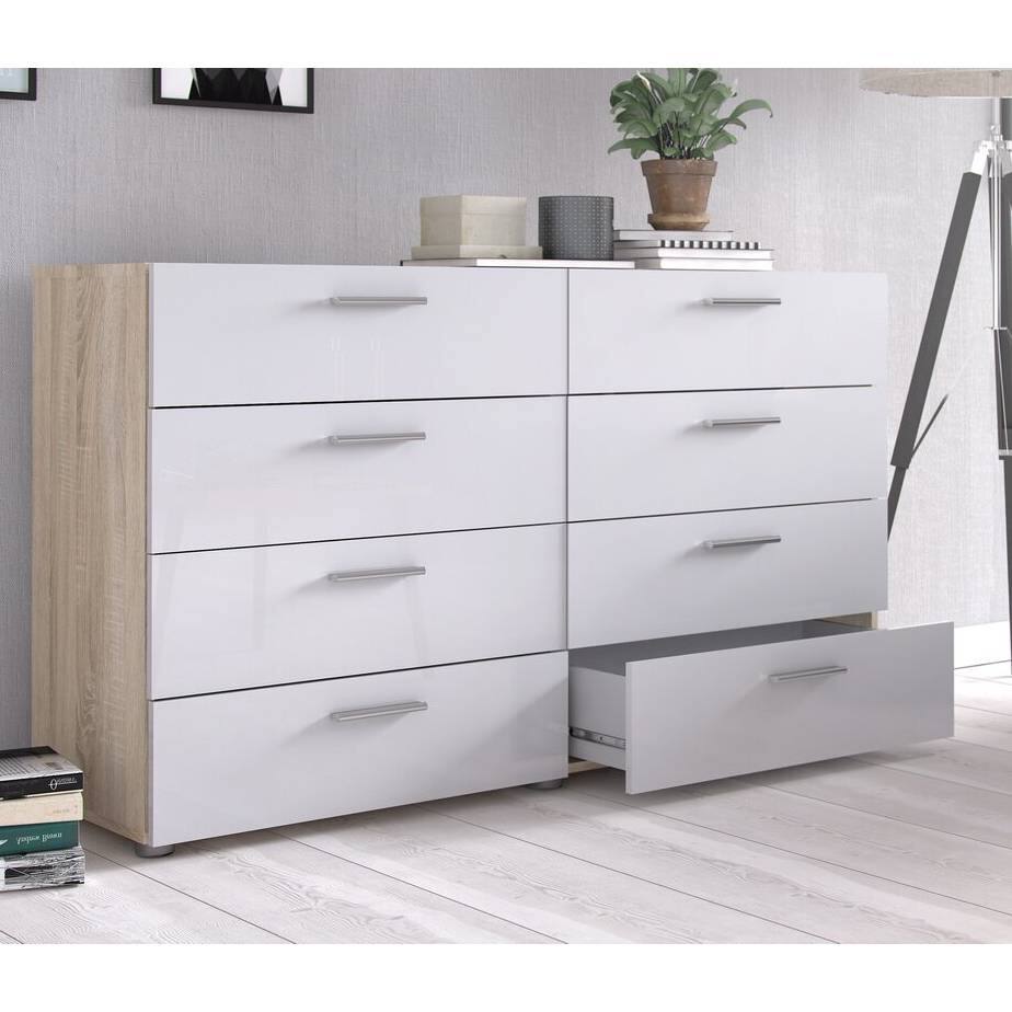 Angle. SlickBlue - Modern Bedroom Dresser with 8 Drawers, Finished Sides and Top - White, Oak.