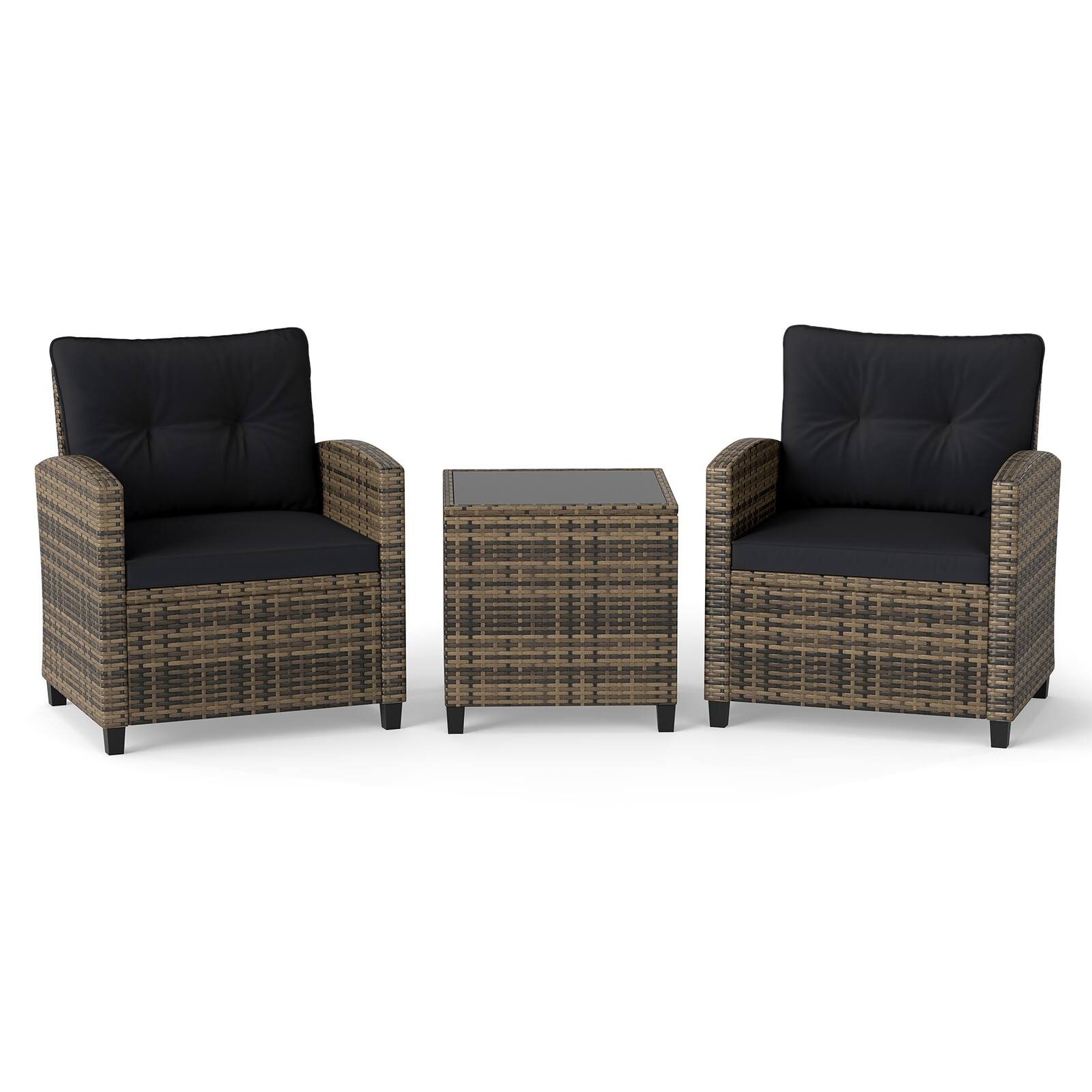 Alt View 6. Gymax - Gymax 3 Piece Patio Furniture Set Rattan Conversation Set w/Soft Seat & Back Cushions Mix Brown & Black - Black.