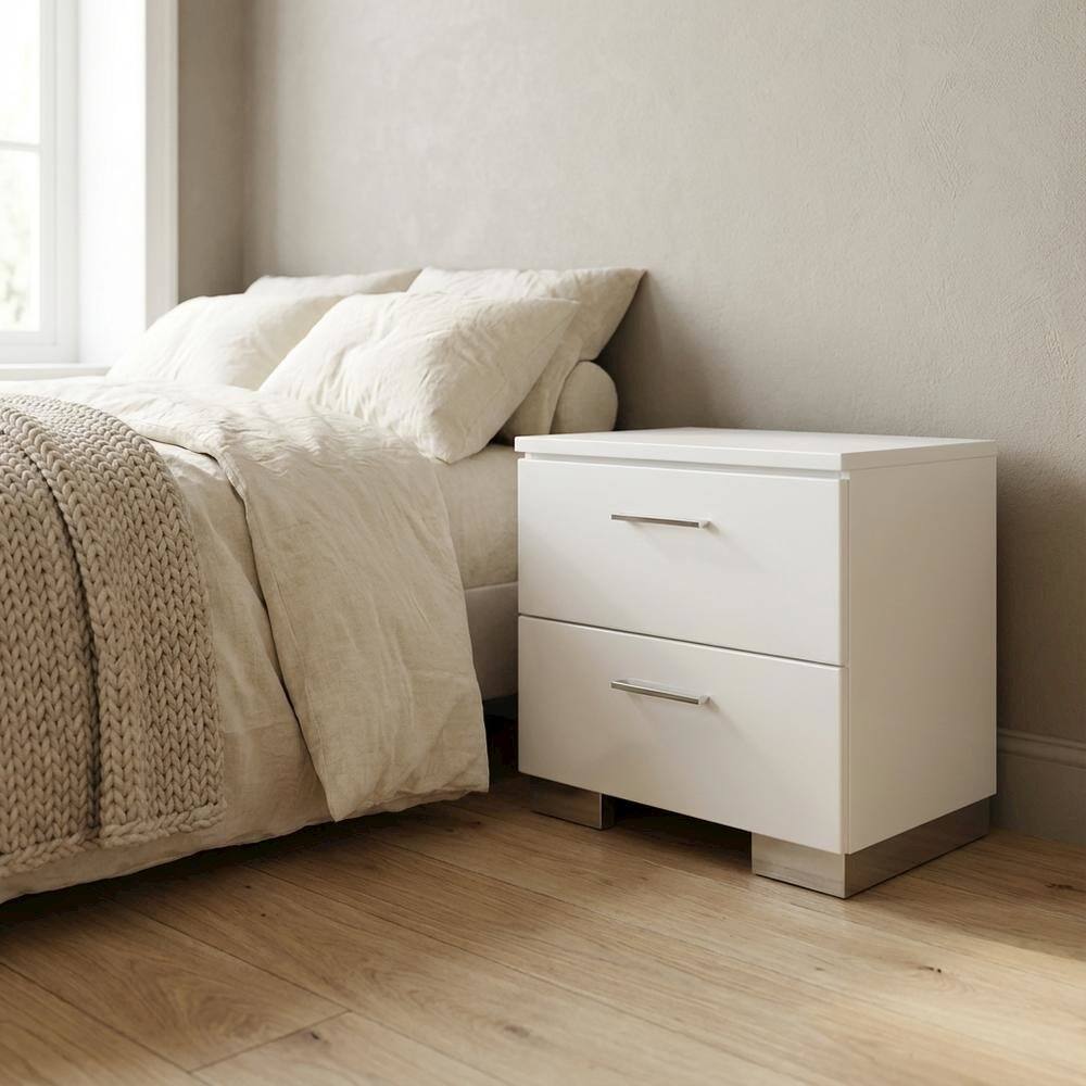 Left. FurniFact - White Solid Wood Nightstand with 2 Drawers for Bedroom Decor - White.