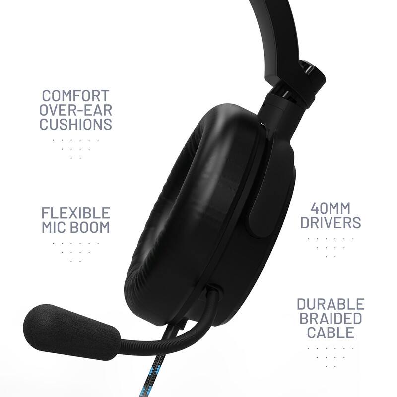 - COMFORT OVER-EAR CUSHIONS
- FLEXIBLE MIC BOOM
- 40MM DRIVERS
- DURABLE BRAIDED CABLE