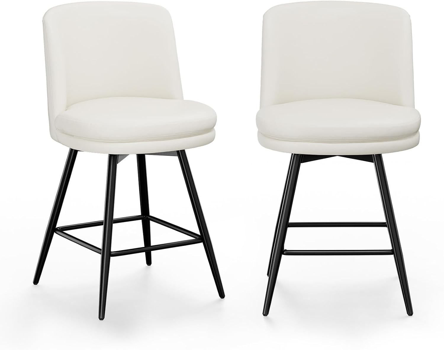 Front. Winado - 26" H Swivel Barstools PU Faux Leather Upholstered Counter Height Bar Stool Chair with Back, Round Seat, Metal Legs - White-Set of 2.