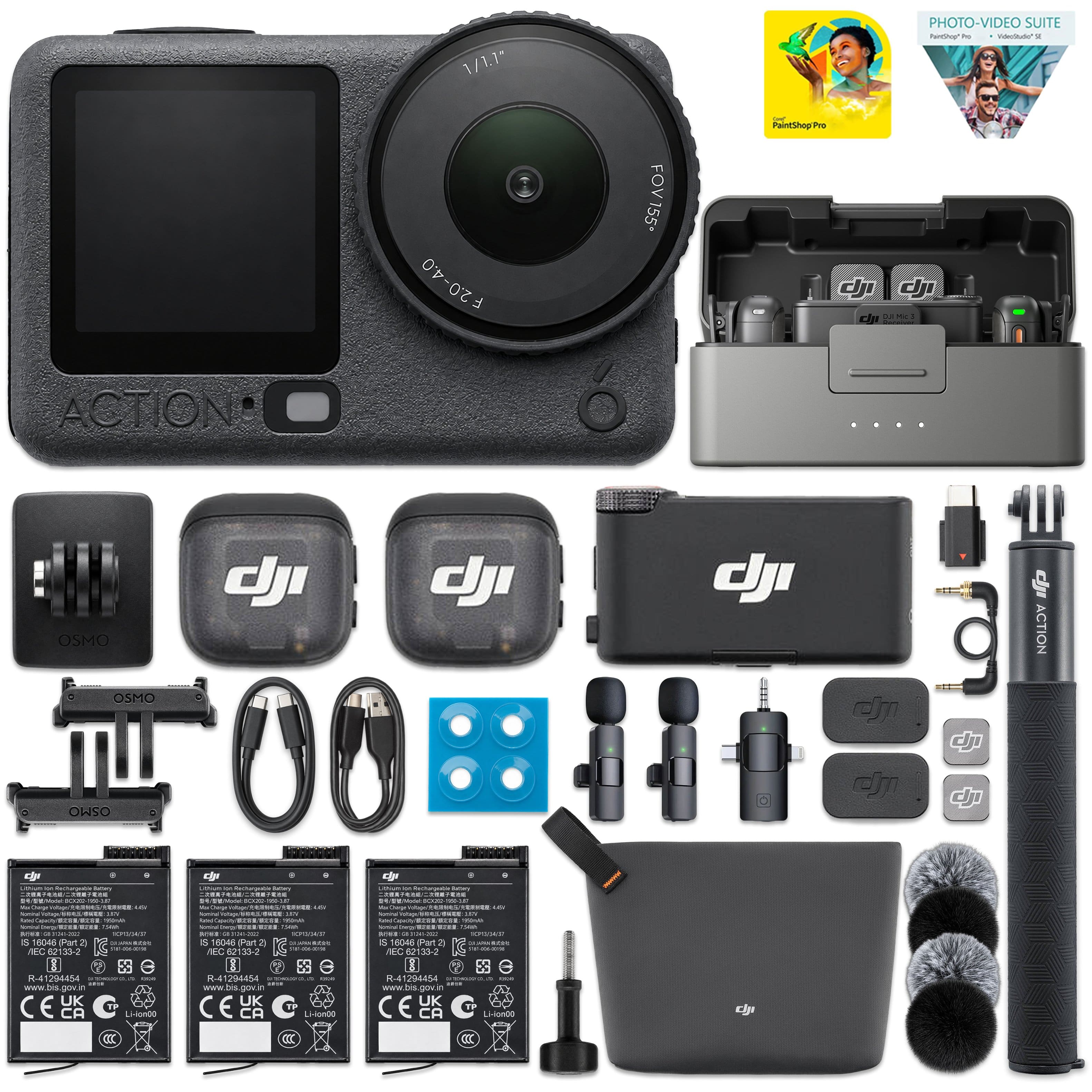 Bundle - Osmo Action 6 Adventure Combo & DJI Mic 3 2-Person Wireless System | 8K, 1/1.1" Sensor, Variable Aperture - Gray