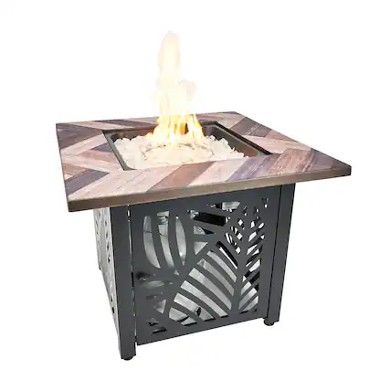 Front. Endless Summer - Endless Summer Darby 30 Inch Square Outdoor UV Printed LP Gas Fire Pit Table - Brown.