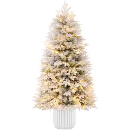 Best Choice Products - 6ft Potted Christmas Tree Pre-lit Cedar Viral Twinkling LEDs Holiday Decor w/ 2in1 Lights - Flocked