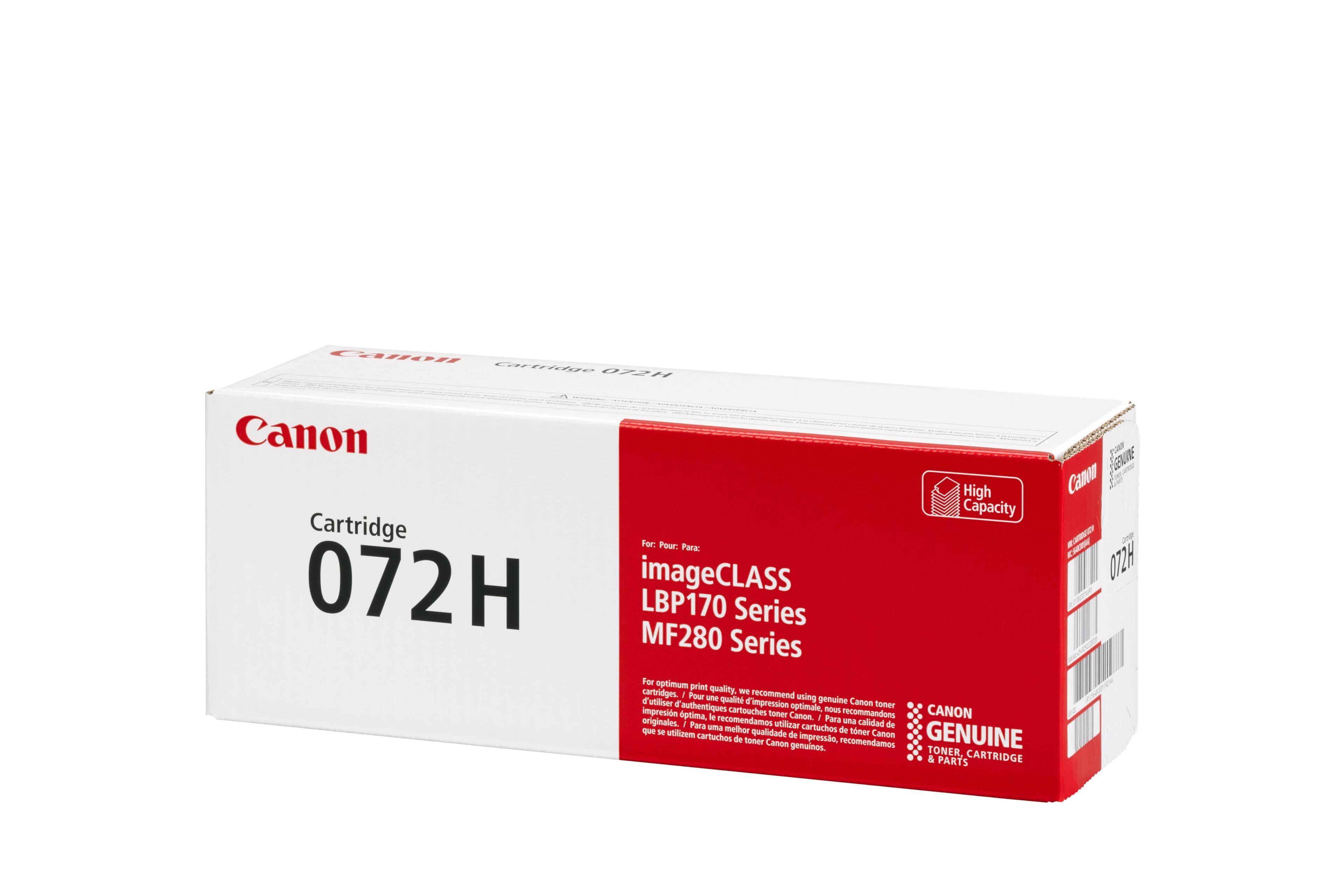 Canon Cartridge 072H LBP170 Series MF280 Series Genuine Toner Cartridges For: imageCLASS D72H 072H LBP170 Series MF280 Series For optimum print quality. - cartridges. 1 Pour utiliser d qualit d'impression genuine Canon toner impresin authentiques cartouches optimale, nous recommandons CANON ptima, le toner Canon. I originales. recomendamos Para ana calidad J Para uma utilizar cartuchos de que 1e utllizem melhor qualidade de tner Canon cartuchos de toner Canon de genuinos. impresso. recomendamos GENUINE TONER, CARTRIDGE & PARTS