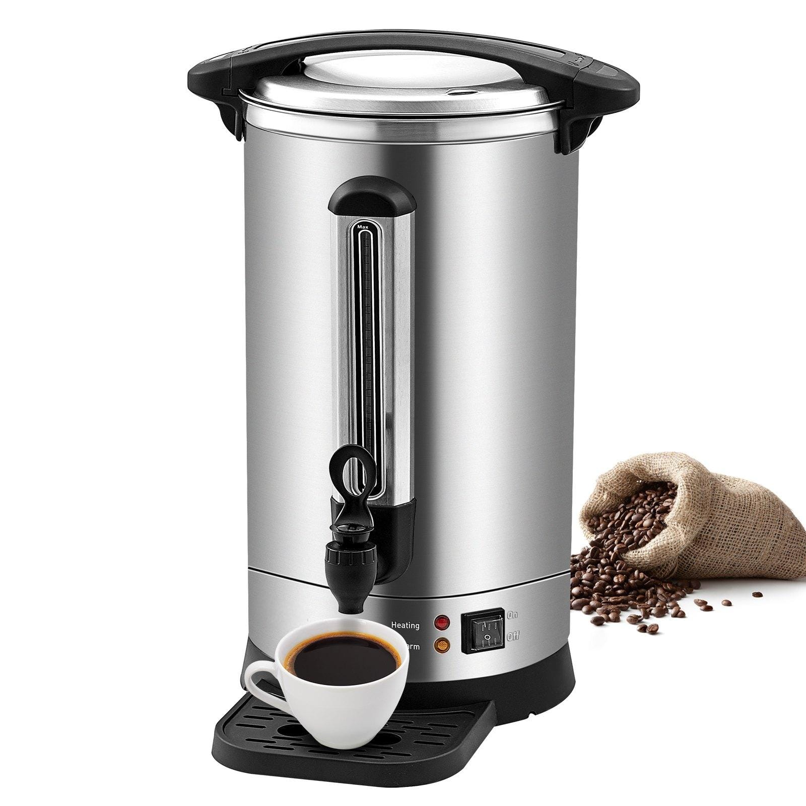 Glintex - Commercial Coffee Urn 65 Cup Electric Coffee Maker 1500W Quick Brew Stainless Steel Dispenser with Detachable Cord - Silver