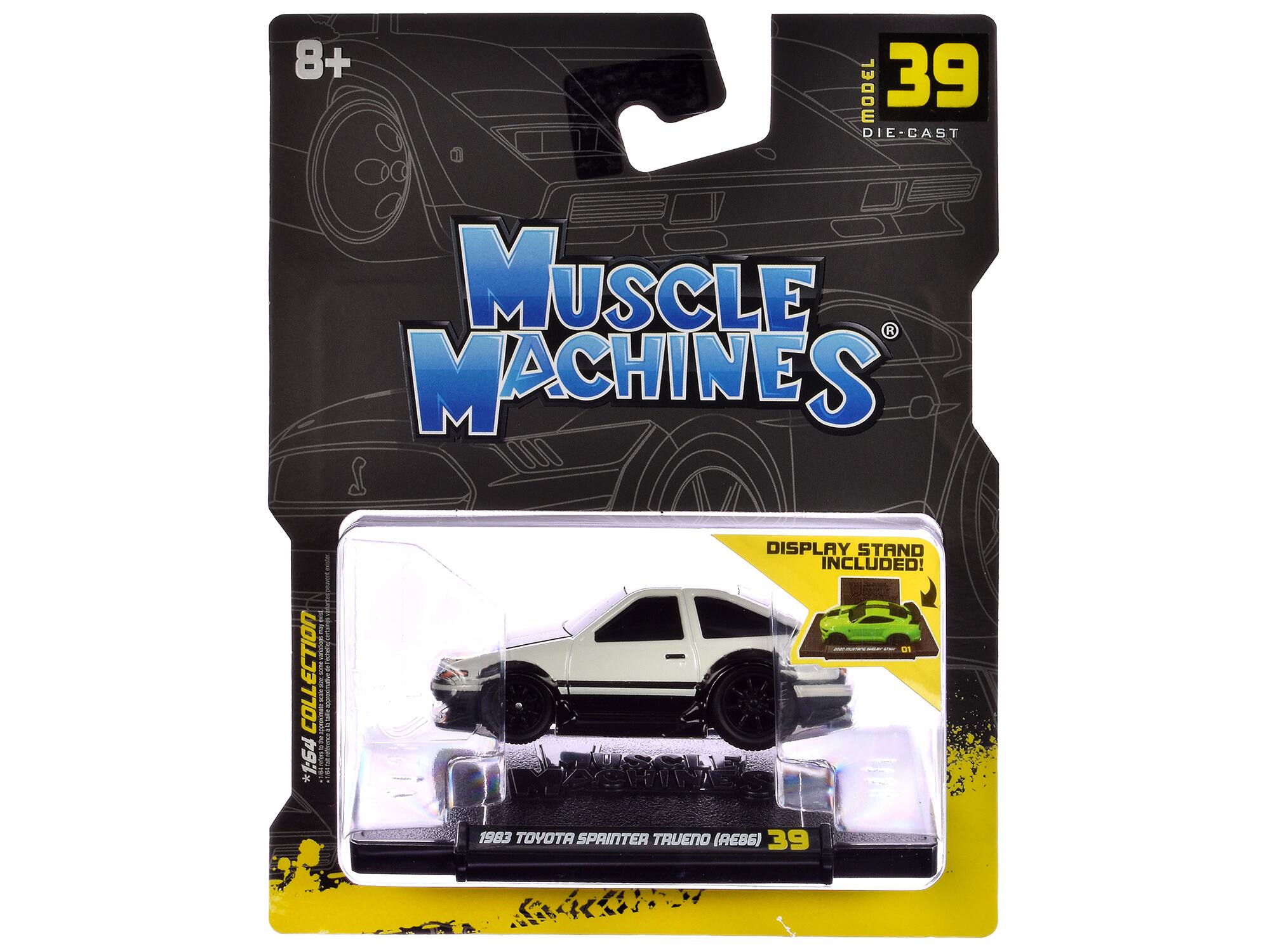 8+ MODEL 39 DIE-CAST MUSCLE MACHINES COLLECTION 1:64 DISPLAY STAND INCLUDED! 1983 TOYOTA SPRINTER TRUENO (AE86)