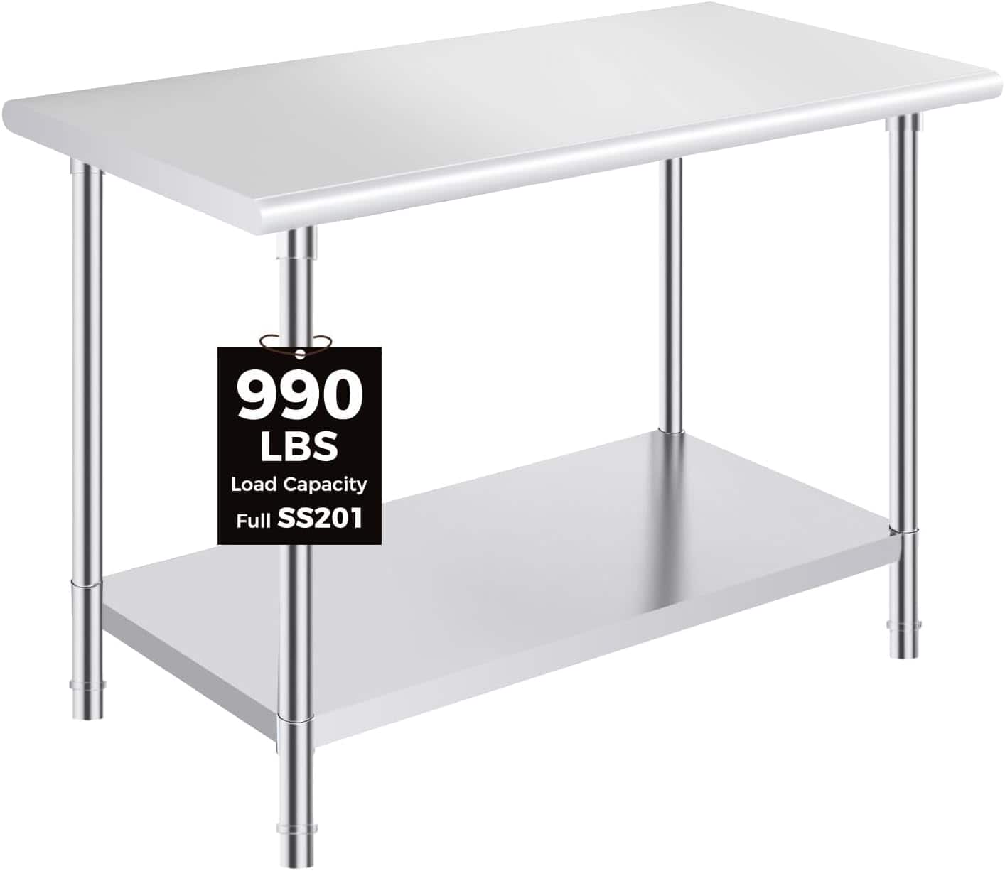 OSTBA - 24 x 48 Prep Table, NSF Commercial Heavy-Duty Work Table with Adjustable Undershelf & Feet - Stainless Steel