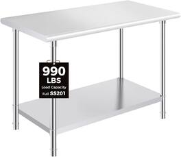 OSTBA - 24 x 48 Prep Table, NSF Commercial Heavy-Duty Work Table with Adjustable Undershelf & Feet - Stainless Steel