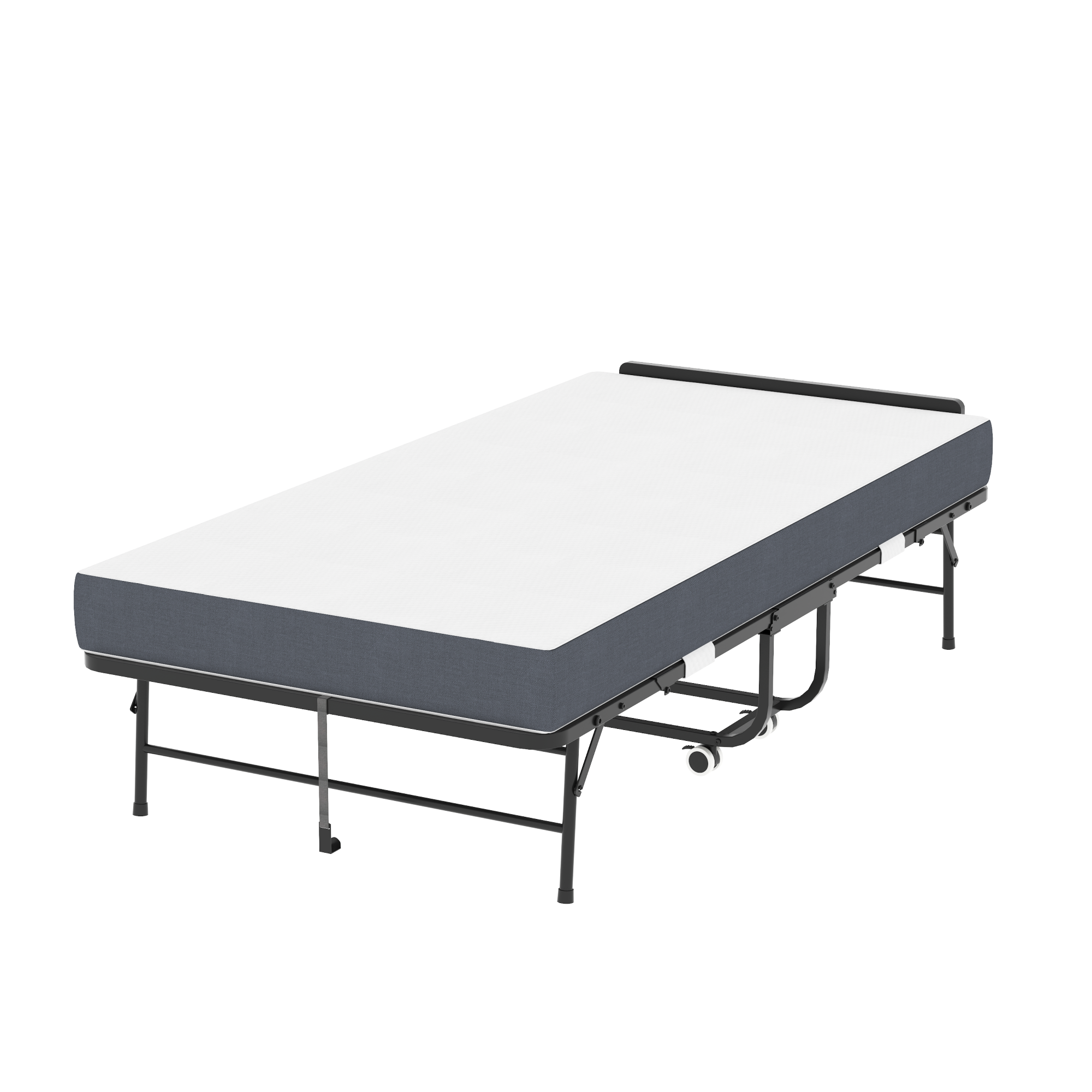 Alt View 7. GOODSILO - Extra Long Folding Bed with Adjustable Headrest and Memory Foam Mattress, Heavy-Duty Portable Guest Bed on Wheels - Black.