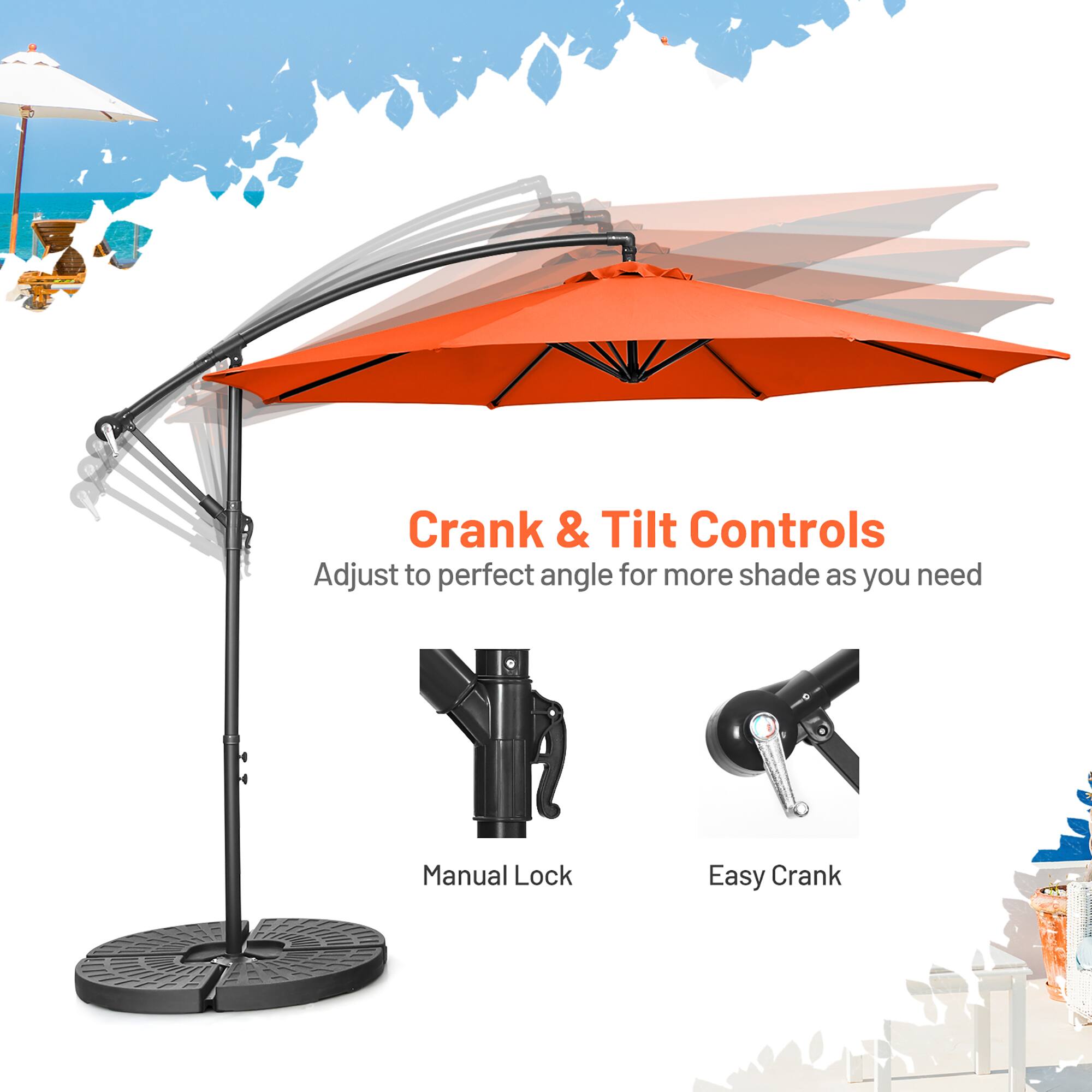 Crank & Tilt Controls: Adjust to perfect angle for more shade as you need. Manual Lock. Easy Crank.