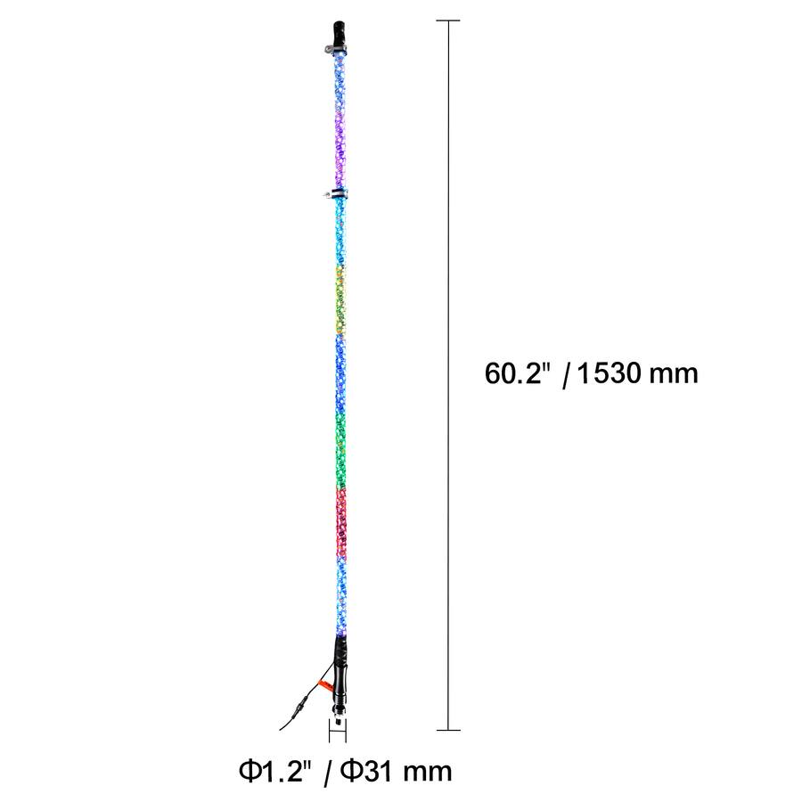 VEVOR 1 PC 5 FT Whip Light,APP & RF Remote Control Led Whip Light ...