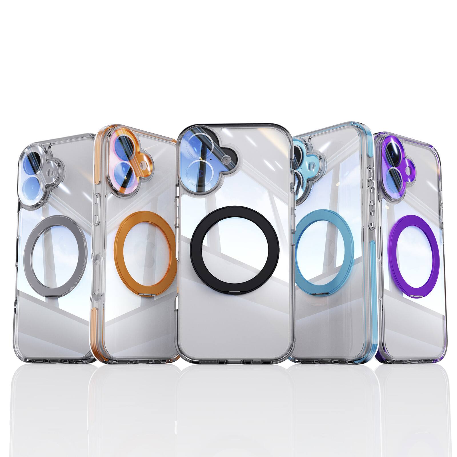 Alt View 5. Dteck - Magnetic Clear Phone Case for Apple iPhone 17 with 360° Rotating Kickstand Shockproof PC+TPU Slim Transparent Cover - White.