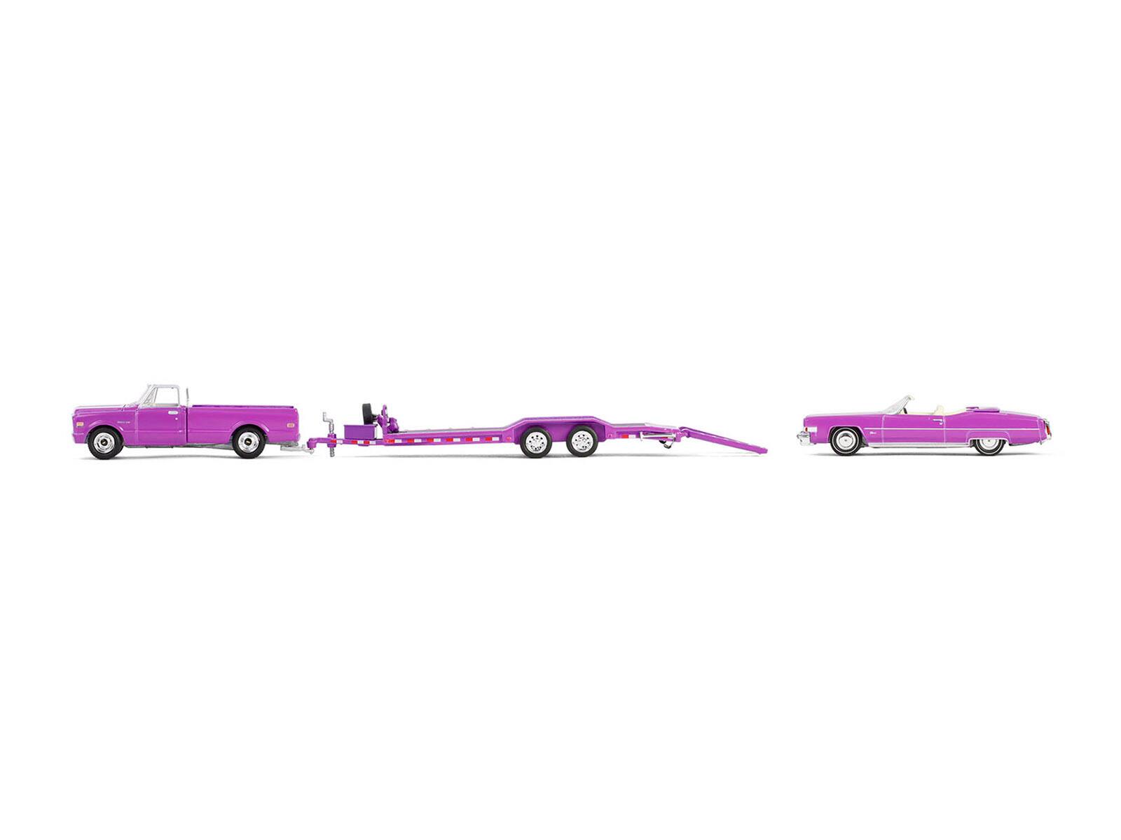 Angle. Greenlight - 1974 Cadillac Eldorado Convertible Pink & 1972 Chevrolet C-30 Pickup Pink Heavy Duty Car Hauler True Romance 1/64 - Multicolor.