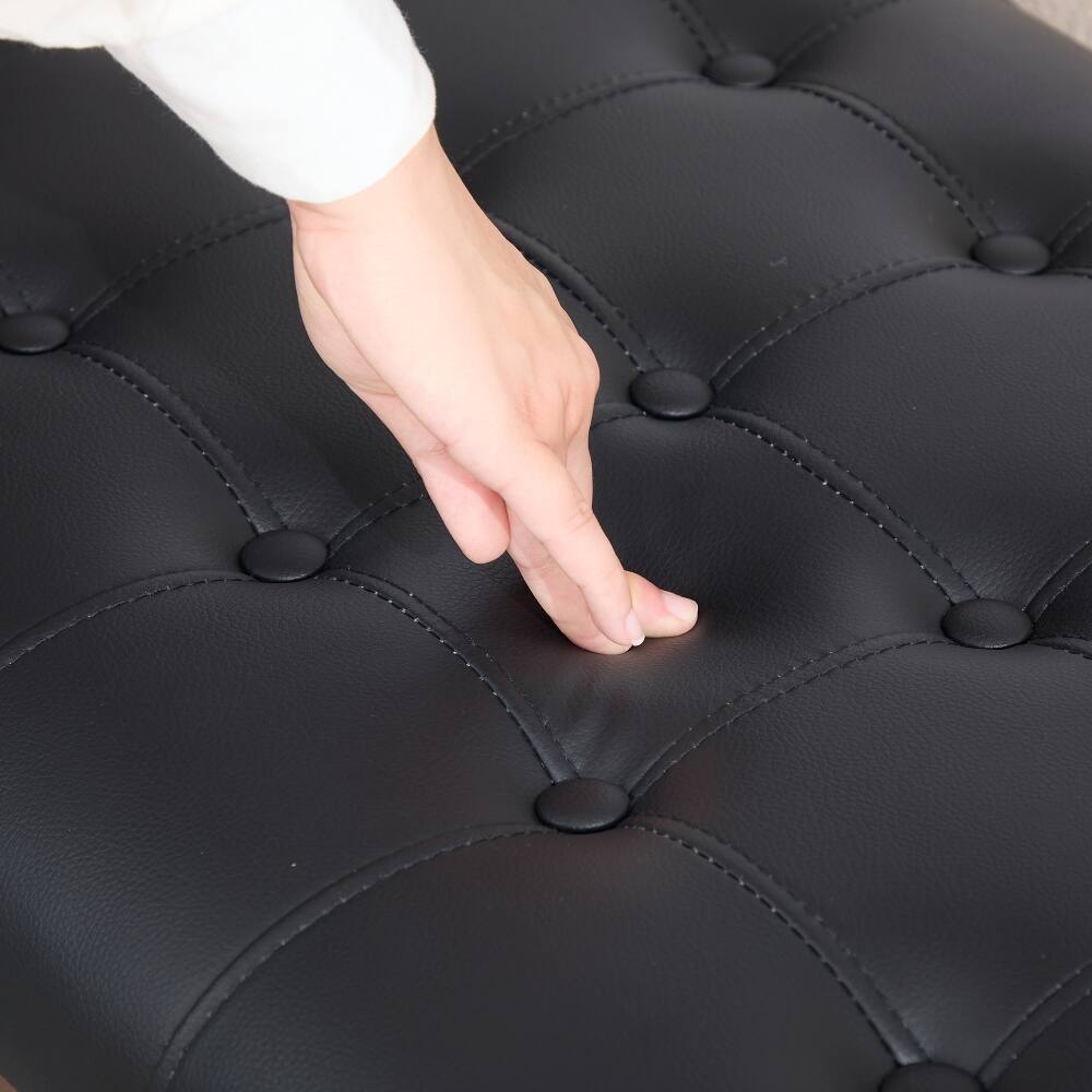 Alt View 7. Ropilly - Ropilly 66 Inch Black Faux Leather End of Bed Bench, Button Tufted Upholstered Entryway Shoe Bench with Wood Legs - Black.