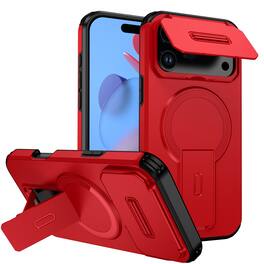 Dteck - Magnetic Case for Apple iPhone 17 Pro Max with Flip Camera Lens Cover,Qi Wireless Charging,Rugged Stand Shockproof Shell - Red