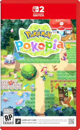 Sure, here is the corrected and grouped text from the image:
---
**Nintendo Switch**
**Pokémon Poképia**
**Rating Pending**
Aún sin calificar
RP
ESRB
**Game-Key Card**
Tarjeta Llave de Juego
**10 GB Full game download via internet required.**
See back.
El juego requiere una descarga de 10 GB a través de internet. Ver el reverso.
support.nintendo.com/switch2/gamekeycard
---
This text is organized to reflect the information as it appears on the cover of the game. - RP (Rating Pending)