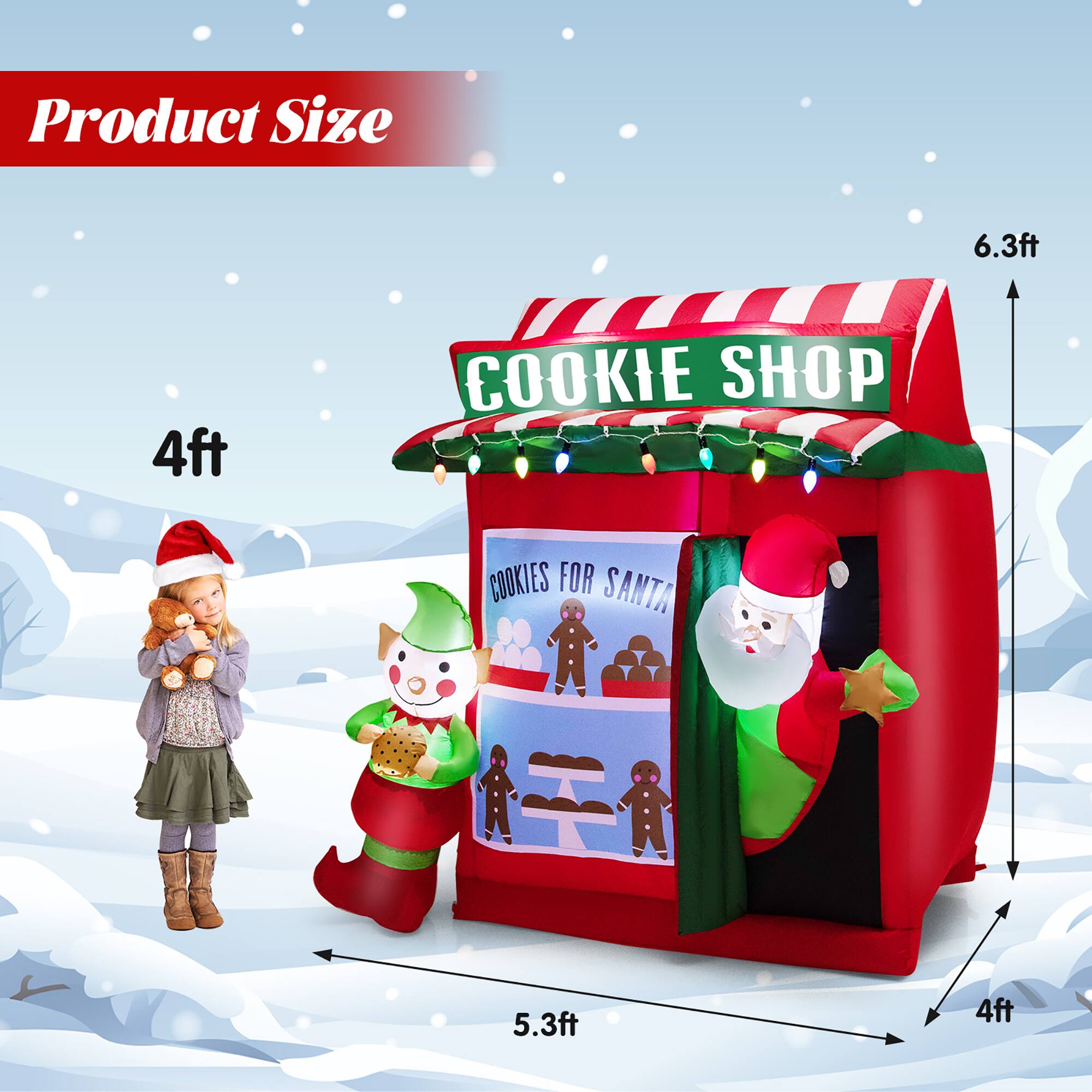 Product Size: 6.3ft 4ft COOKIE SHOP COOKIES FOR SANTA 5.3ft 4ft