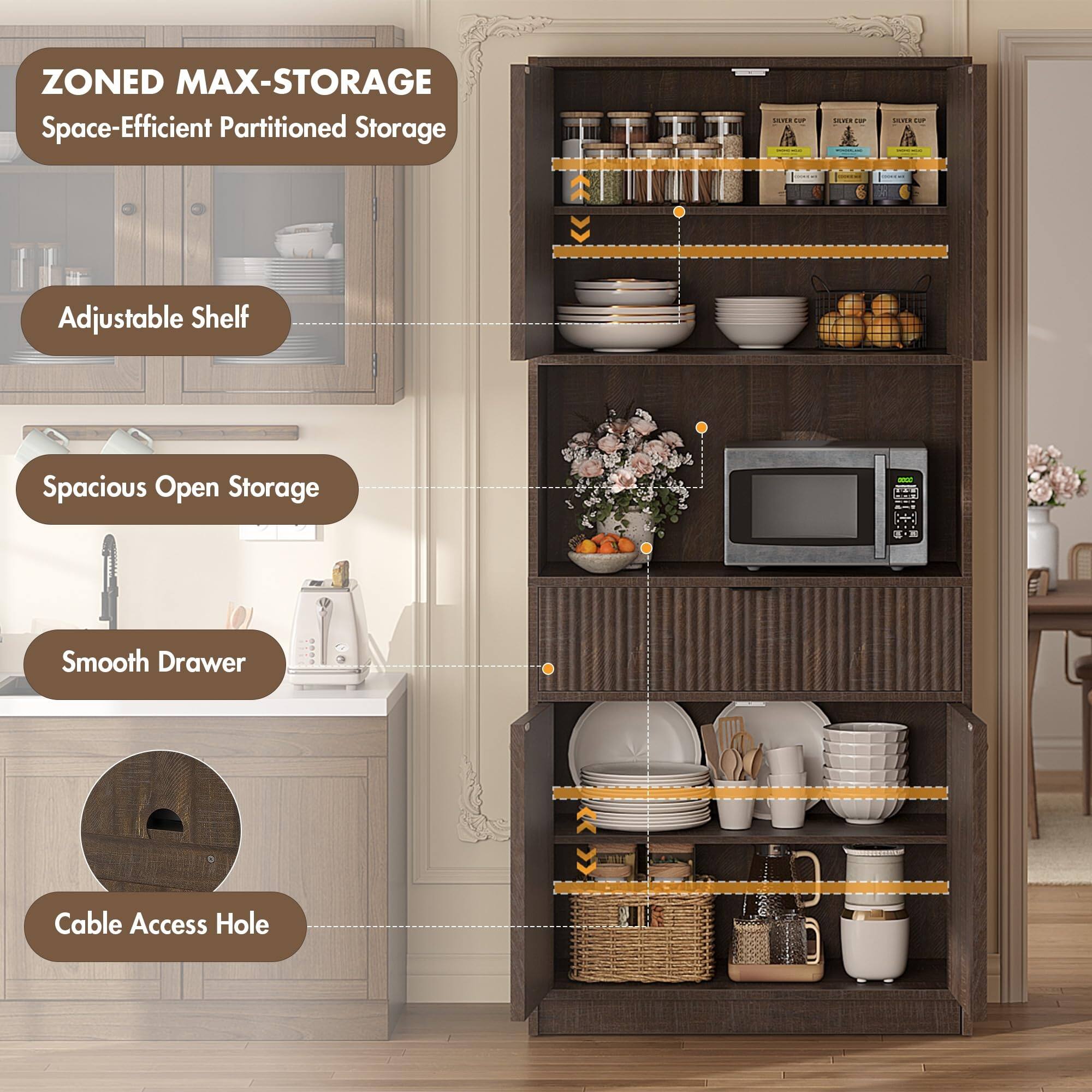 ZONED MAX-STORAGE  
Space-Efficient Partitioned Storage

- Adjustable Shelf
- Spacious Open Storage
- Smooth Drawer
- Cable Access Hole