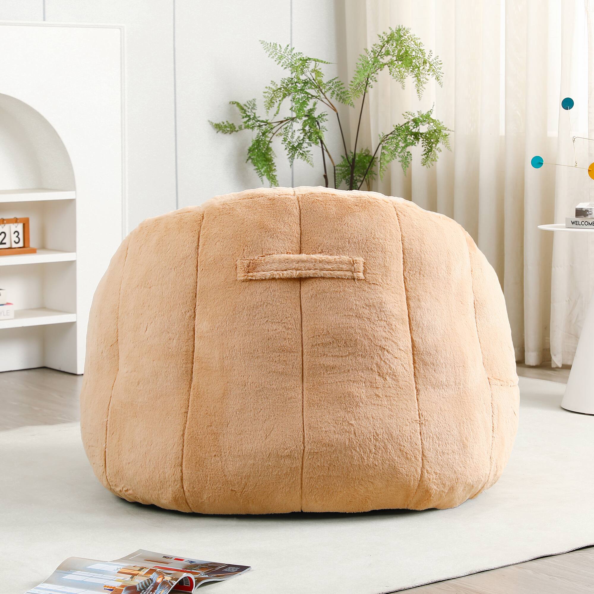 Back. GOODSILO - Bean Bag Sofa Chair with Armrests - Stuffed High-Density Foam, Lazy Comfy Chair for Adults & Kids - Brown.