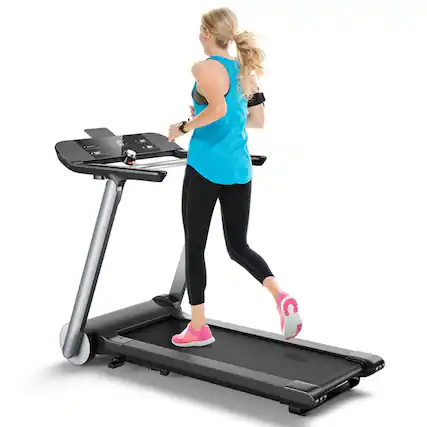 Front. Pefilos - Italian Designed Folding Treadmill with Heart Rate Belt and Fatigue Button, Home Fitness Equipment for Walking & Running - Black.
