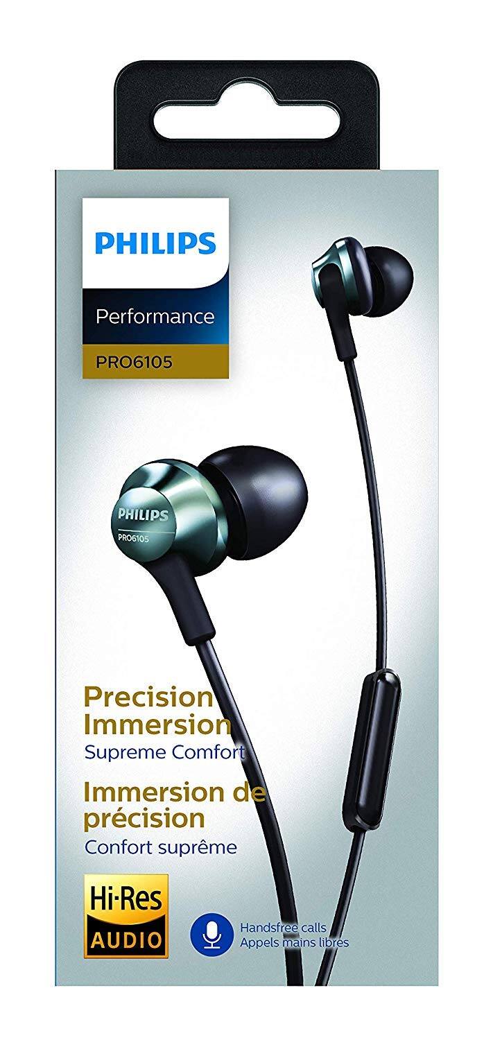 PHILIPS Performance PRO6105  
PHILIPS PRO6105  
Precision Immersion Supreme Comfort  
Immersion de précision Confort suprême  
Hi-Res AUDIO  
Handsfree calls  
Appels mains libres