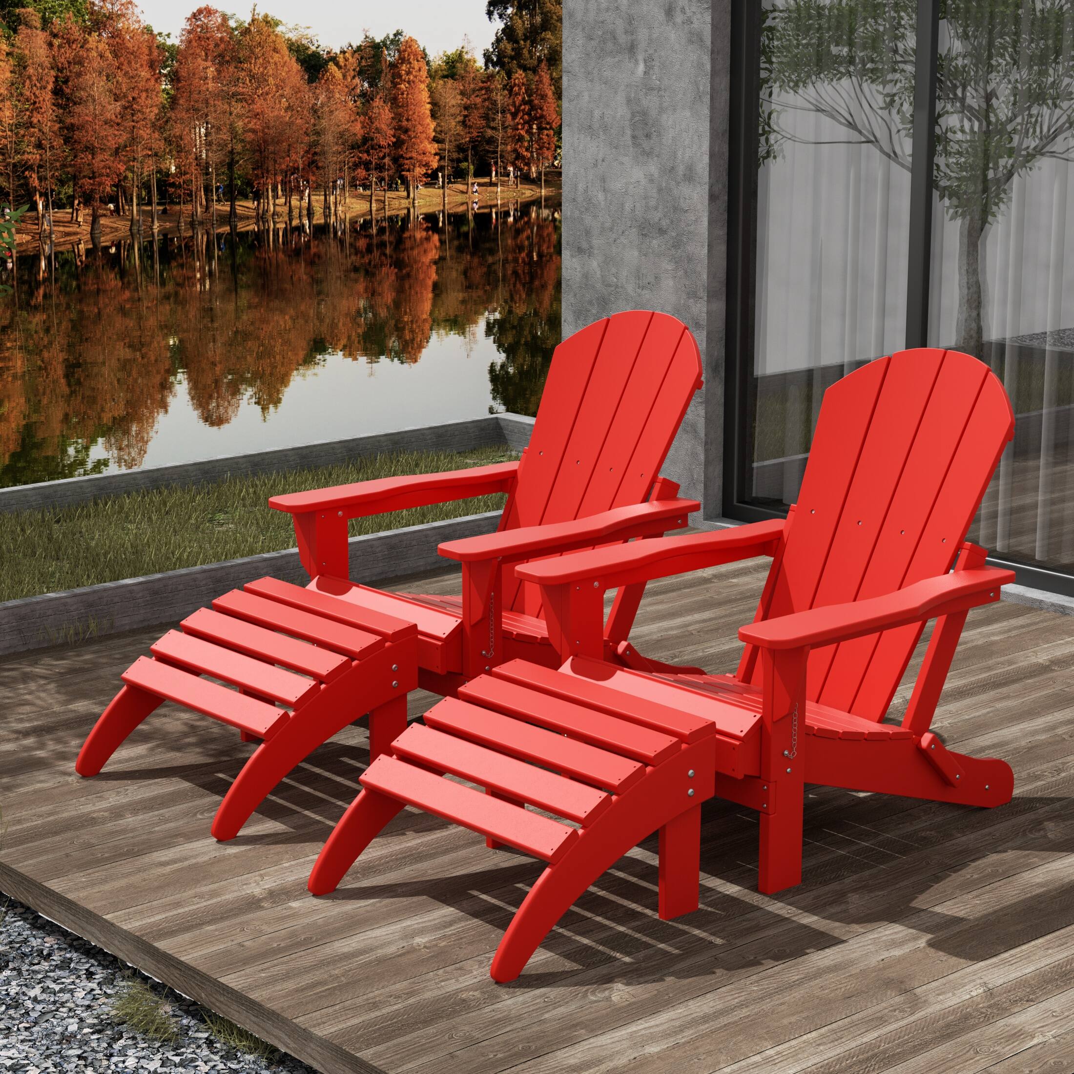 Angle. WestinTrends - WestinTrends Malibu 4-Piece set classic Adirondack chairs with ottoman (2 seater) - Red.