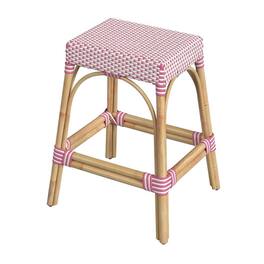 Butler Specialty - Robias Rectangular Rattan 24.5" Counter Stool - White And Pink Dot