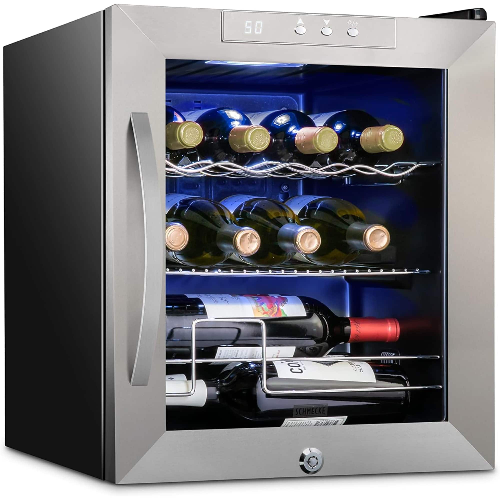 Schmecke - 12 Bottle Compressor Wine Refrigerator, Cube Wine Cooler with Lock - Stainless Steel