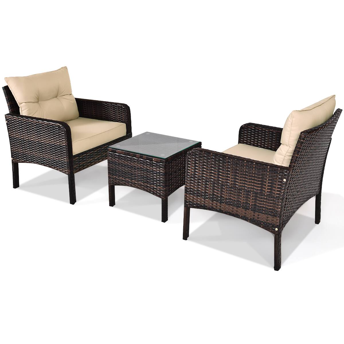 Alt View 1. Gymax - Gymax 3PCS Patio Outdoor Rattan Furniture Set Brown w/ Cushioned Chairs Coffee Table - Brown.