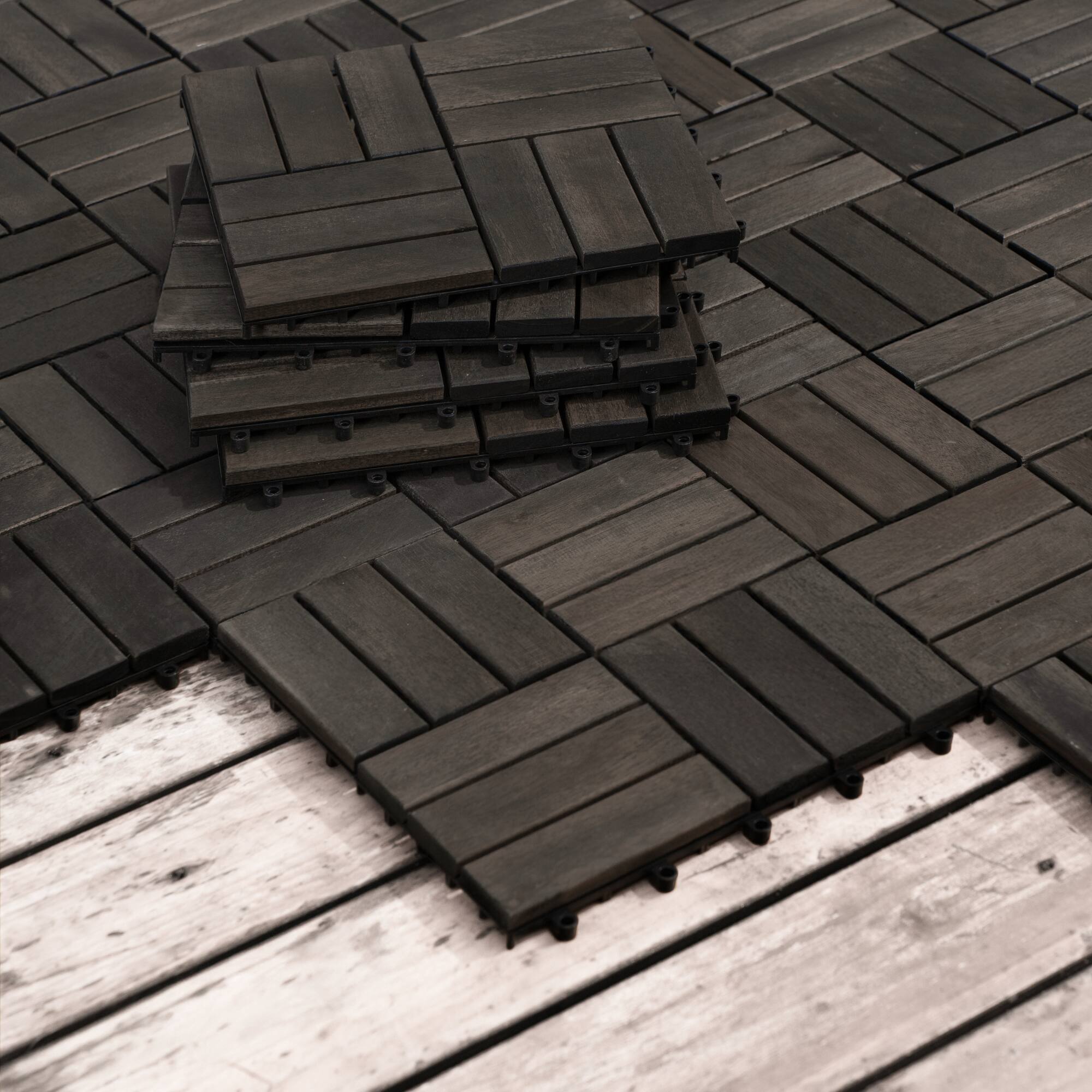 Alt View 8. GOODSILO - Acacia Wood Interlocking Deck Tiles - Checker Pattern, 30 PCS 12" x 12" Square Hardwood Outdoor Flooring - Dark Brown.