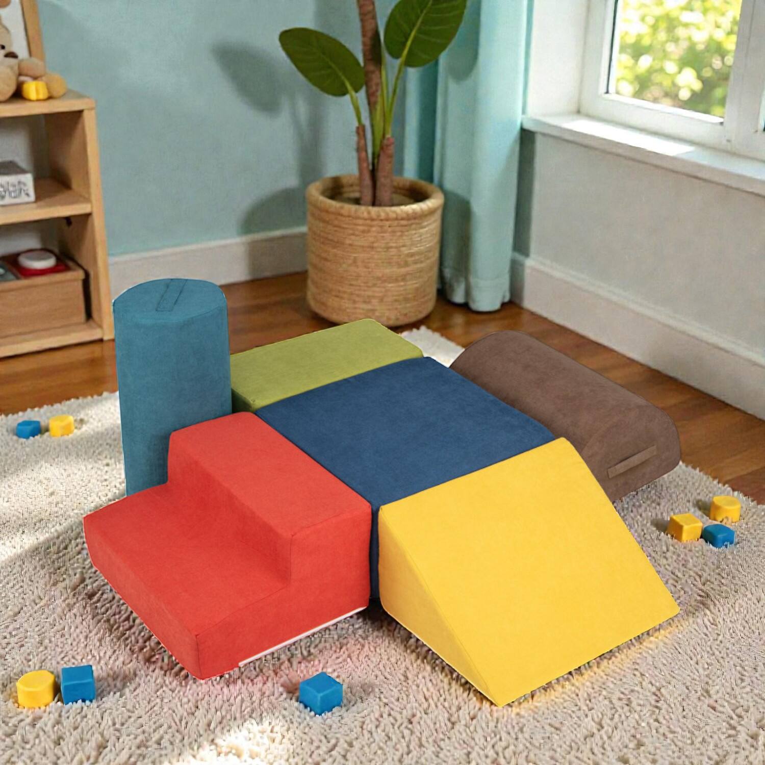 Front. BreeBe - Soft 6-Piece Baby Climber Set with High-Density Foam and Easy-Carry Handles - Multicolor.