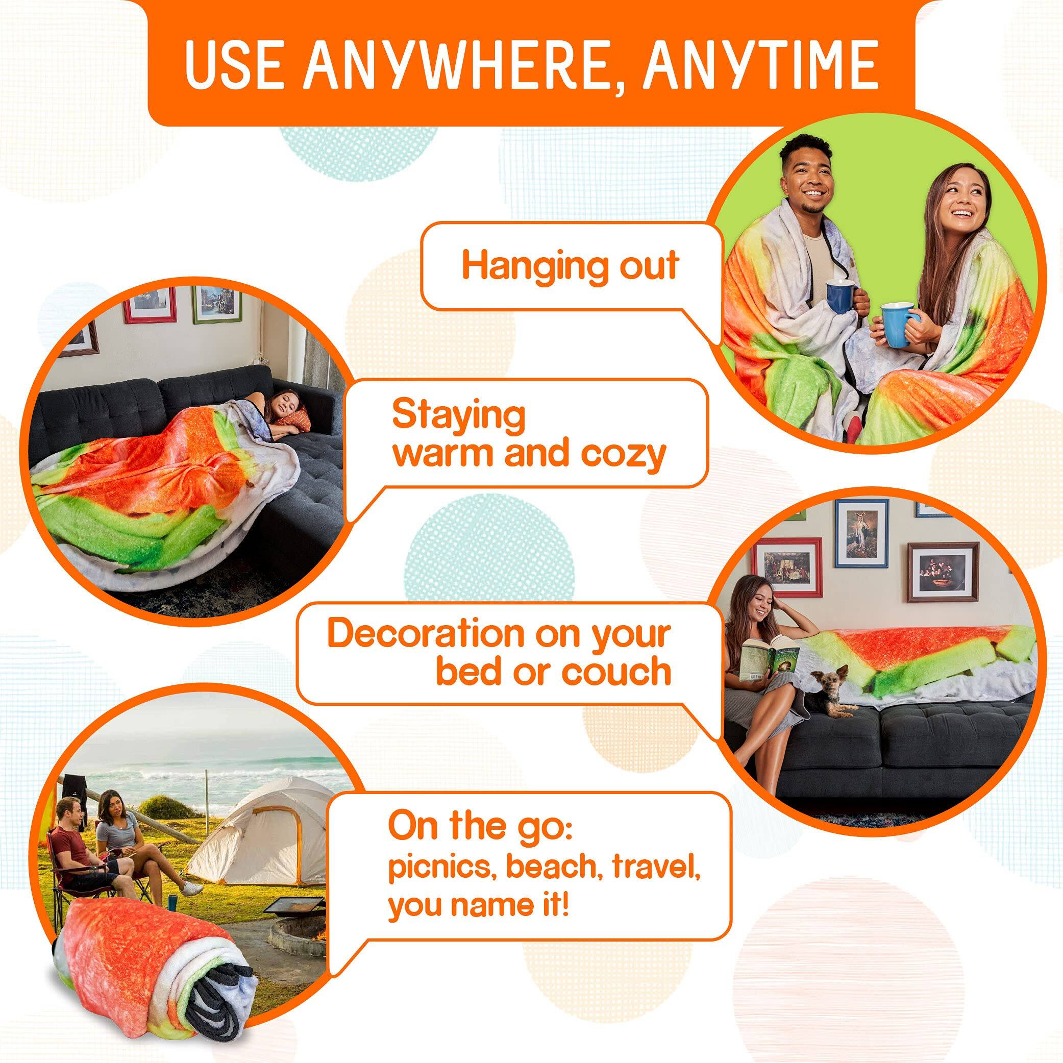 USE ANYWHERE, ANYTIME

- Hanging out
- Staying warm and cozy
- Decoration on your bed or couch
- On the go: picnics, beach, travel, you name it!