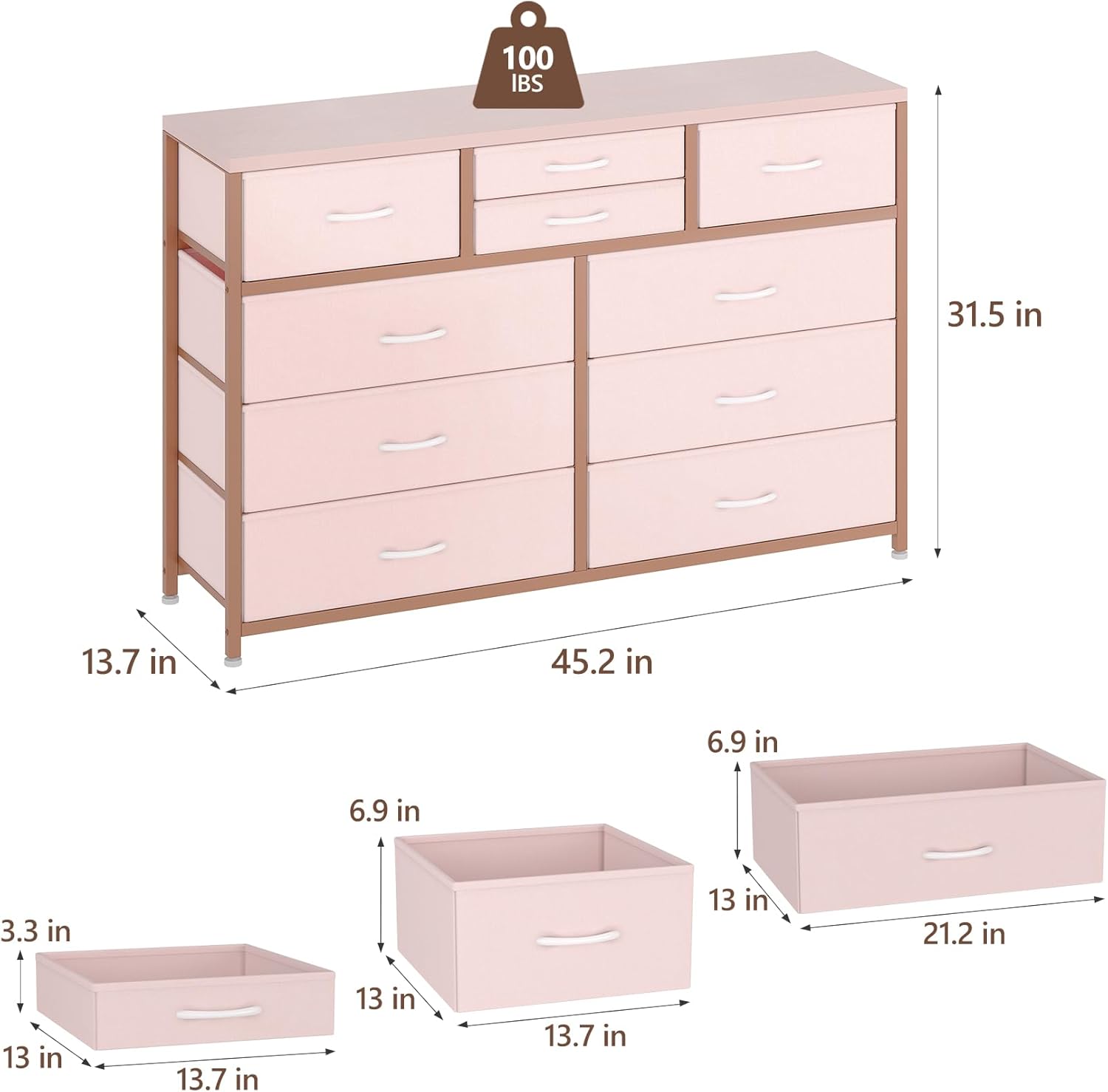 100 IBS  
31.5 in  
13.7 in  
45.2 in  
6.9 in  
6.9 in  
3.3 in  
13 in  
21.2 in  
13 in  
13.7 in  
13 in  
13.7 in