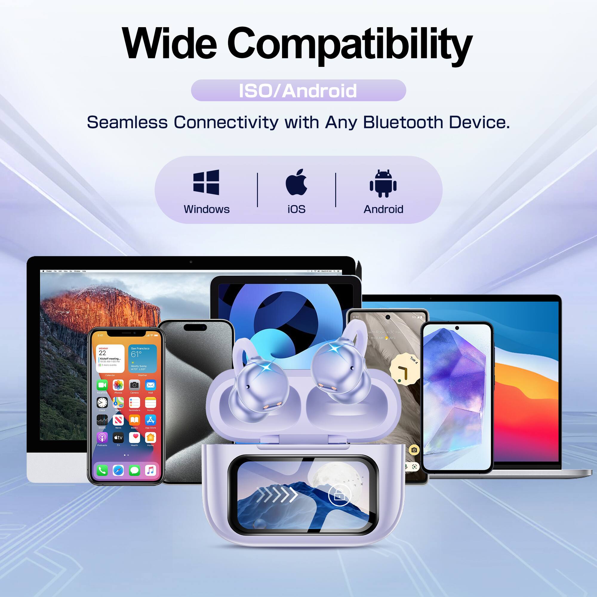 Wide Compatibility ISO/Android Seamless Connectivity with Any Bluetooth Device. Windows iOS Android