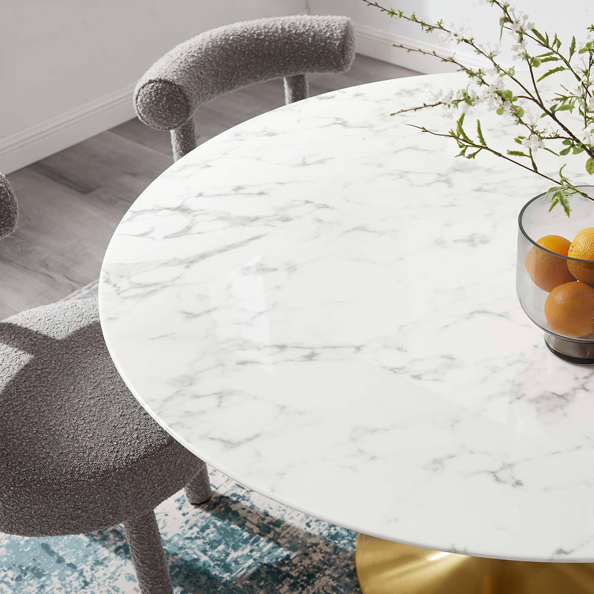 Alt View 6. Modway - Lippa 54" Round Faux Marble Dining Table by Modway - Gold White.