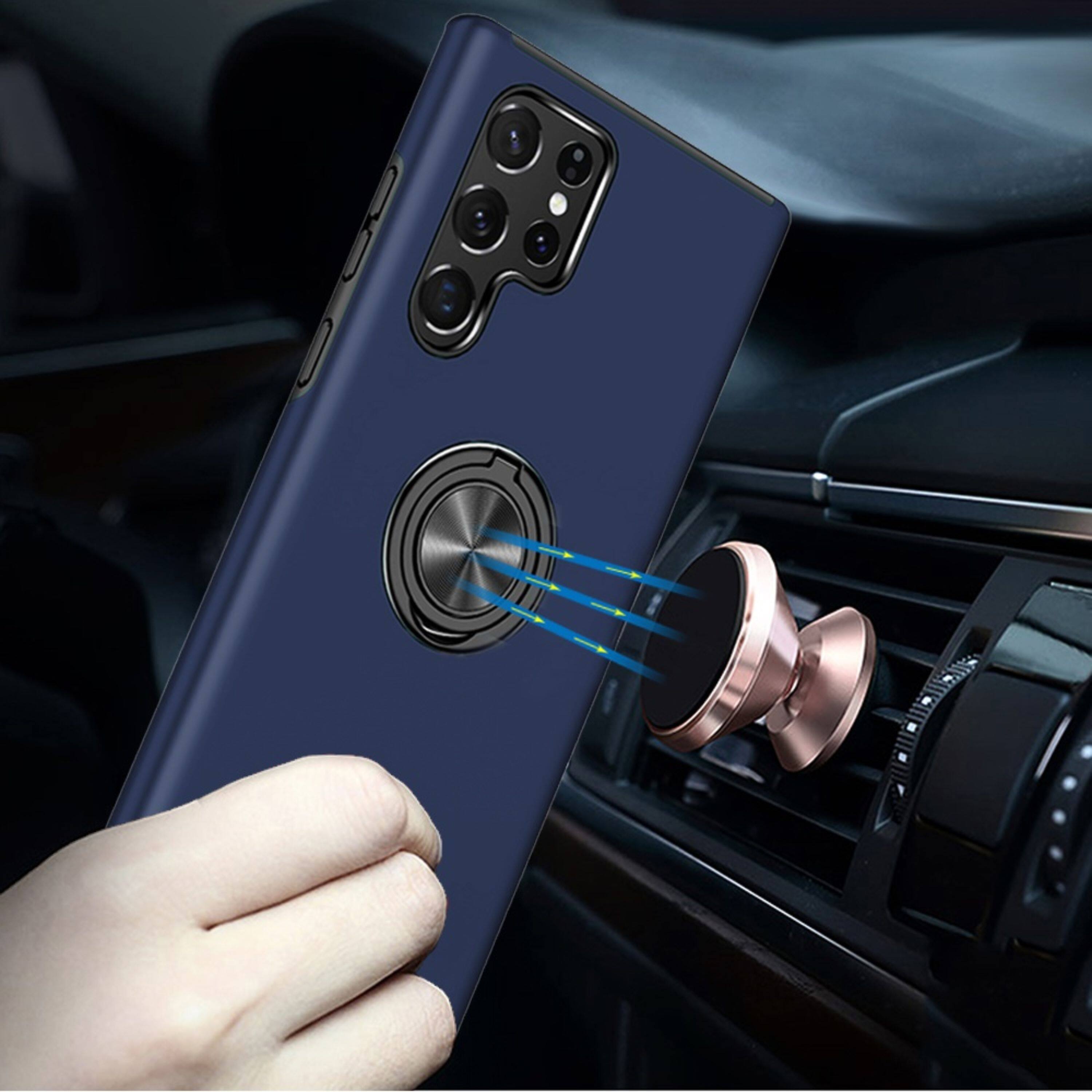 Left. Kitcheniva - Rubberized Dual Layer Magnetic Ring Stand Phone Case For Samsung Galaxy S23 Plus Dark Blue - Dark Blue.