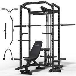Mikolo - Multi-Functional Squat Rack with LAT Pulldown System Exercise Power Cages,Metal - Black