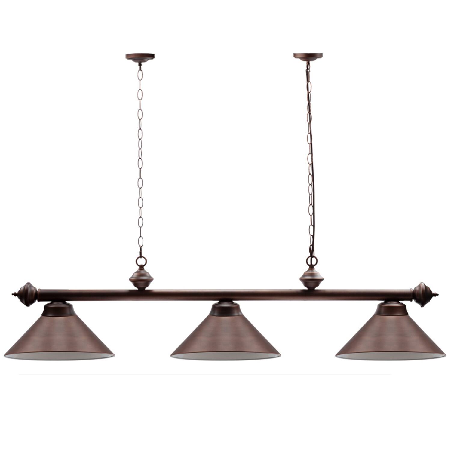 Front. GSE Games & Sports Expert - 56" Metal Hanging Billiard Lights with 3 Metal Lamp Shades for Billiards Room - Oil Rubbed Bronze - Oil Rubbed Bronze.