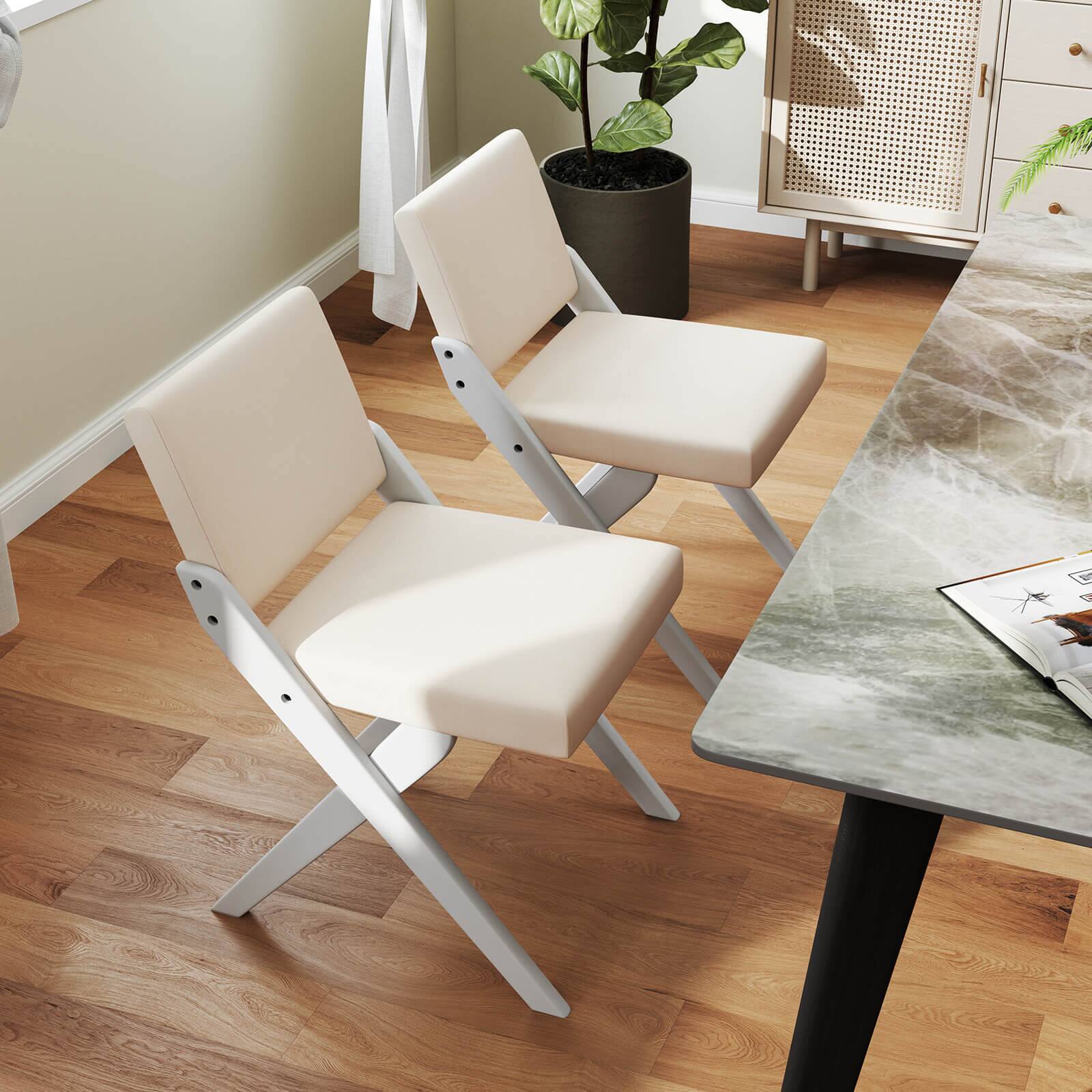 Alt View 3. Costway - Costway Wooden Dining Chairs of 4 with Rubber Wood Frame Padded Cushions Curved Back - White.