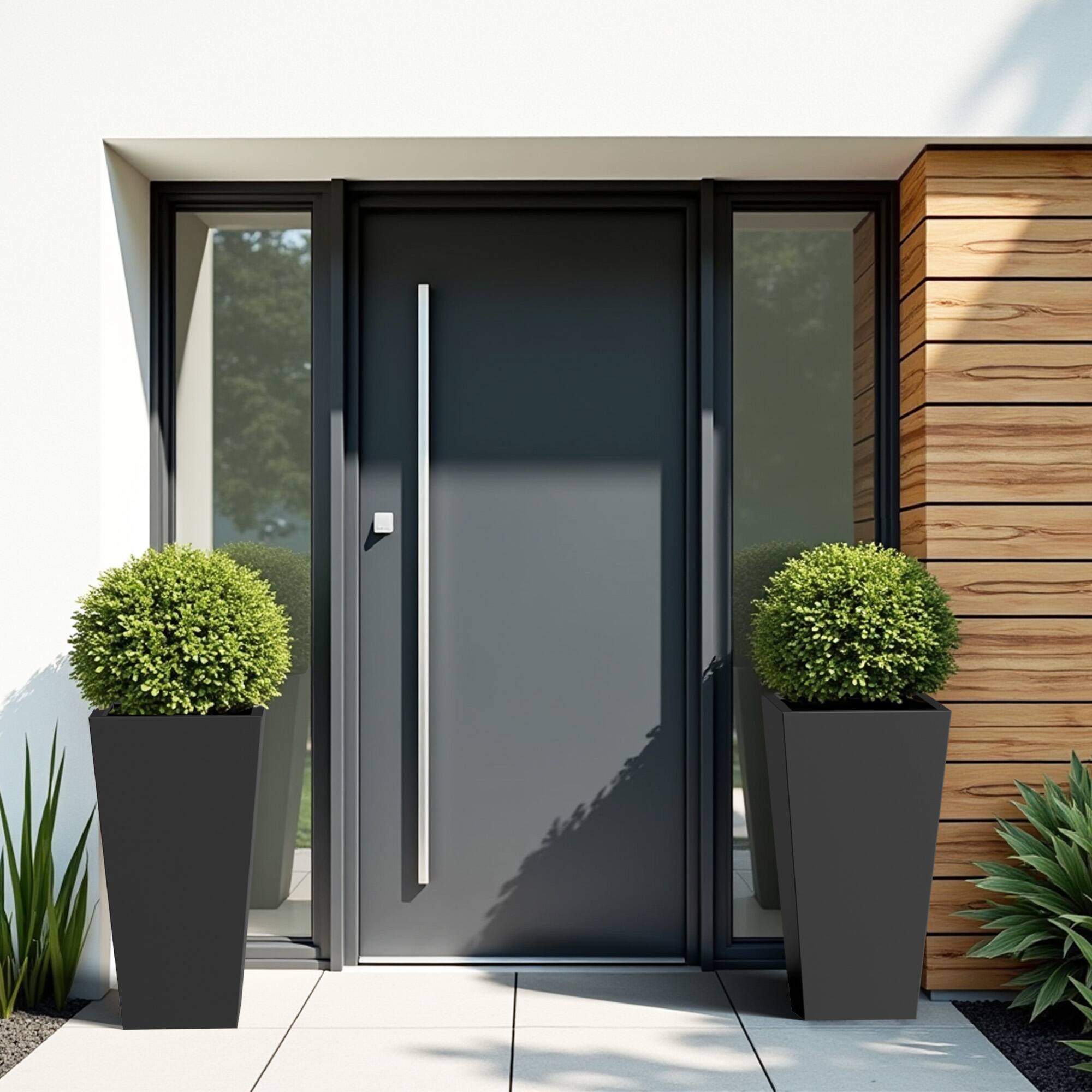 Alt View 2. PexFix - 28 in. H Metal Tapered Planter Pot with Drainage Hole – Indoor/Outdoor Planter Box for Patio, Entryway, Balcony, Garden - Black.