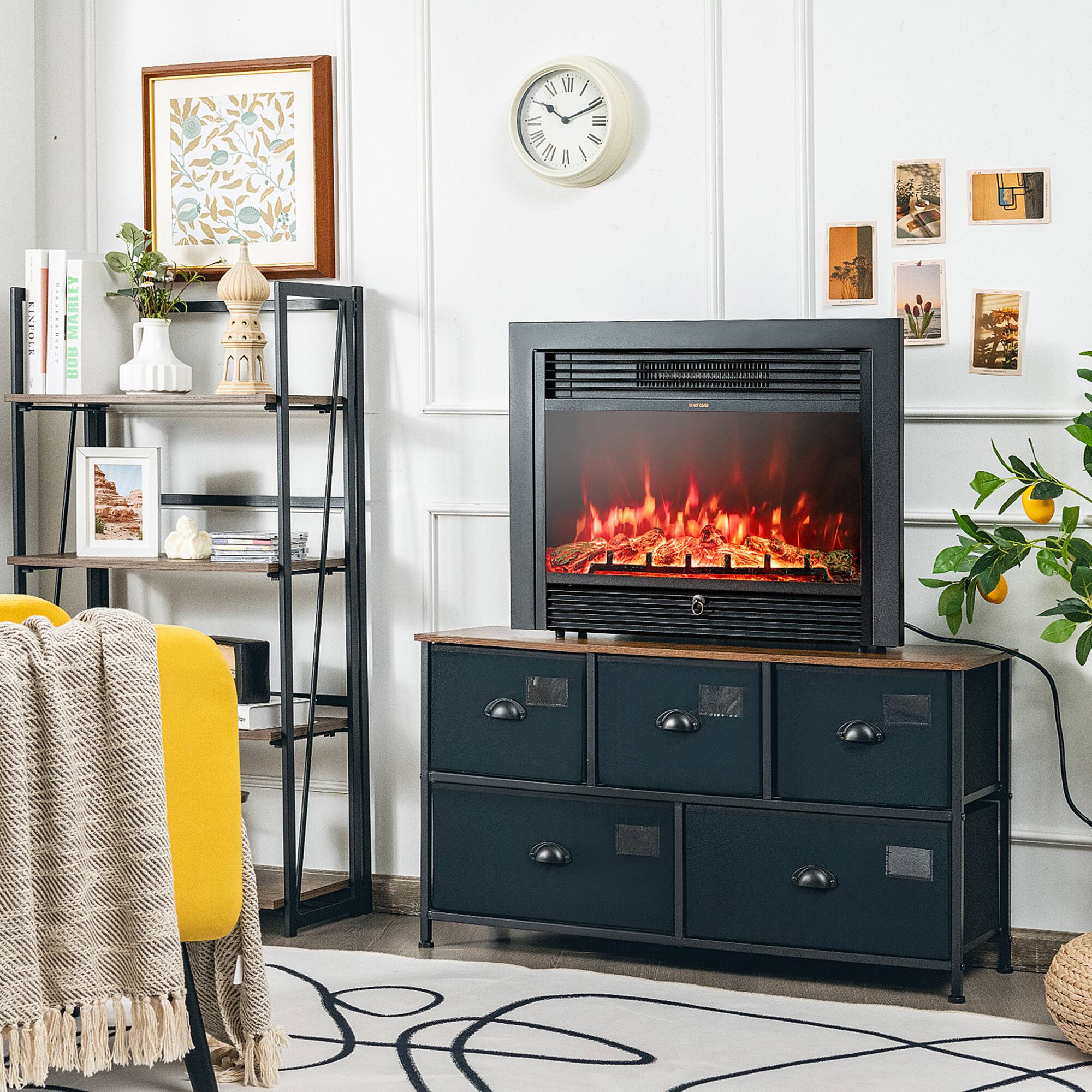 Alt View 2. Gymax - 28.5'' Fireplace Electric Embedded Insert Heater Glass Log Flame Remote - Black.