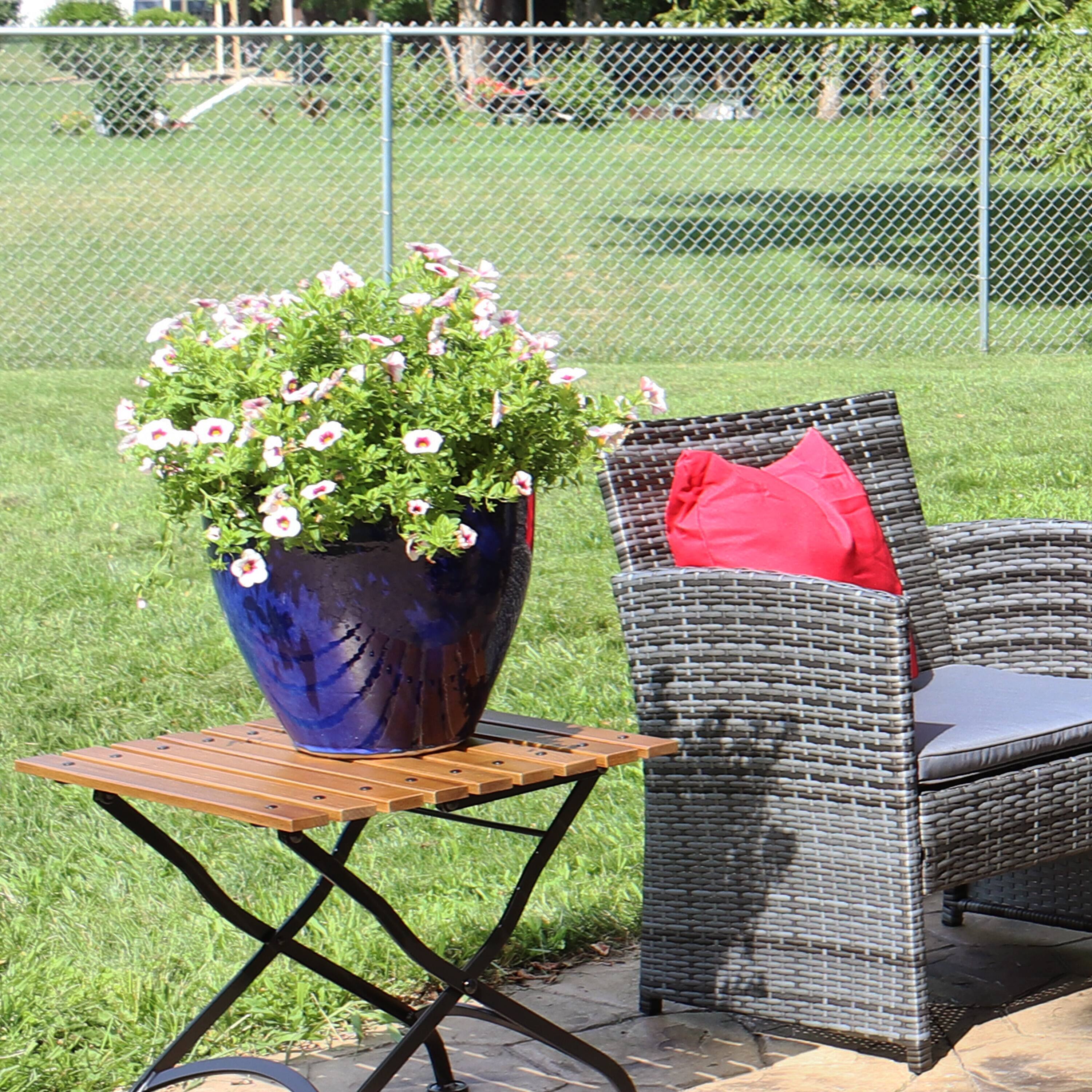 Alt View 1. Sunnydaze - 13.5 in Resort High-Fired Glazed Ceramic Planter - Imperial Blue.