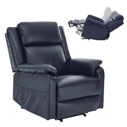 Front. Brick Attic - 36.2″ Luxury Power Lift Recliner Chair with Heated Massage and Electric Recline for Elderly, PU Leather - Blue.