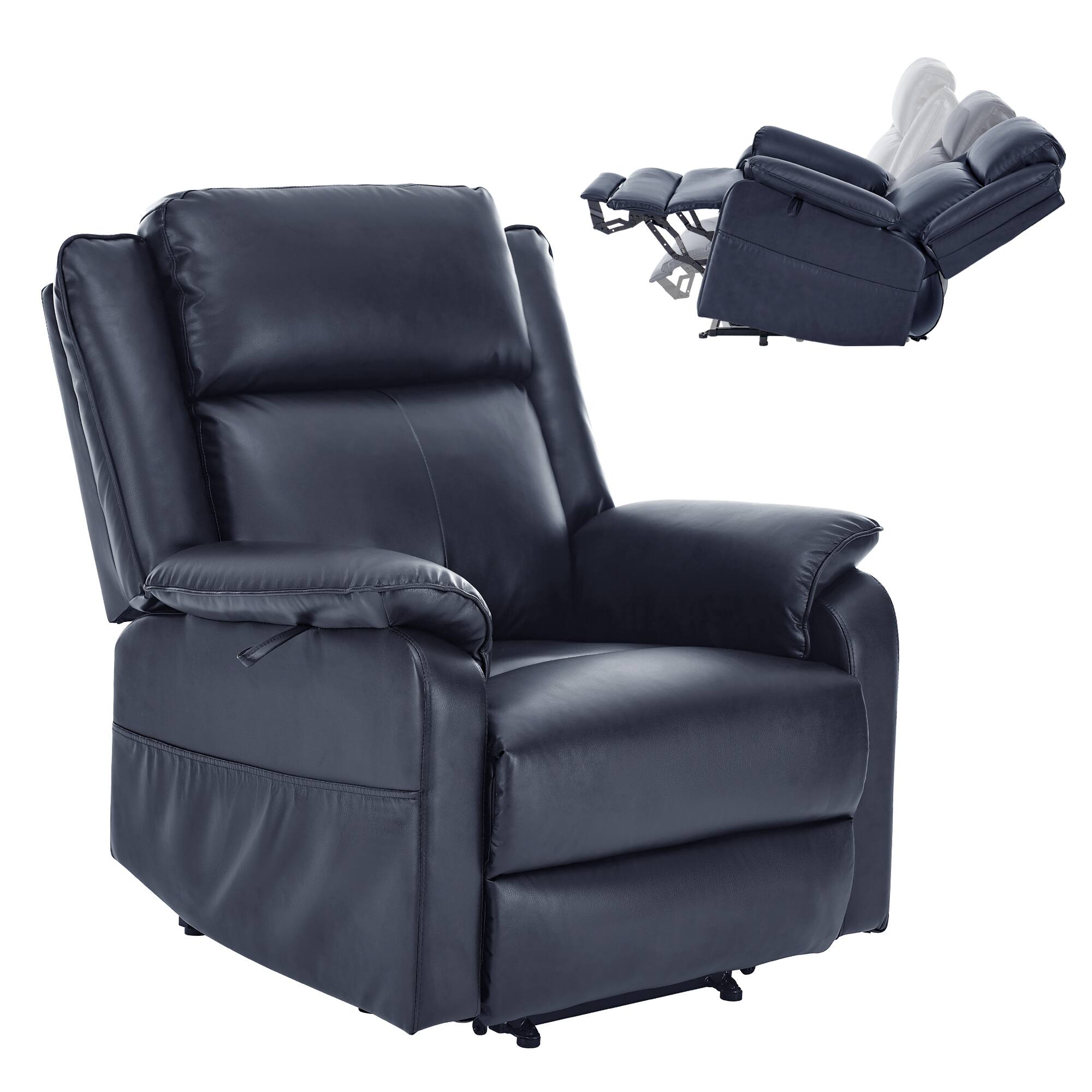 Front. Brick Attic - 36.2″ Luxury Power Lift Recliner Chair with Heated Massage and Electric Recline for Elderly, PU Leather - Blue.
