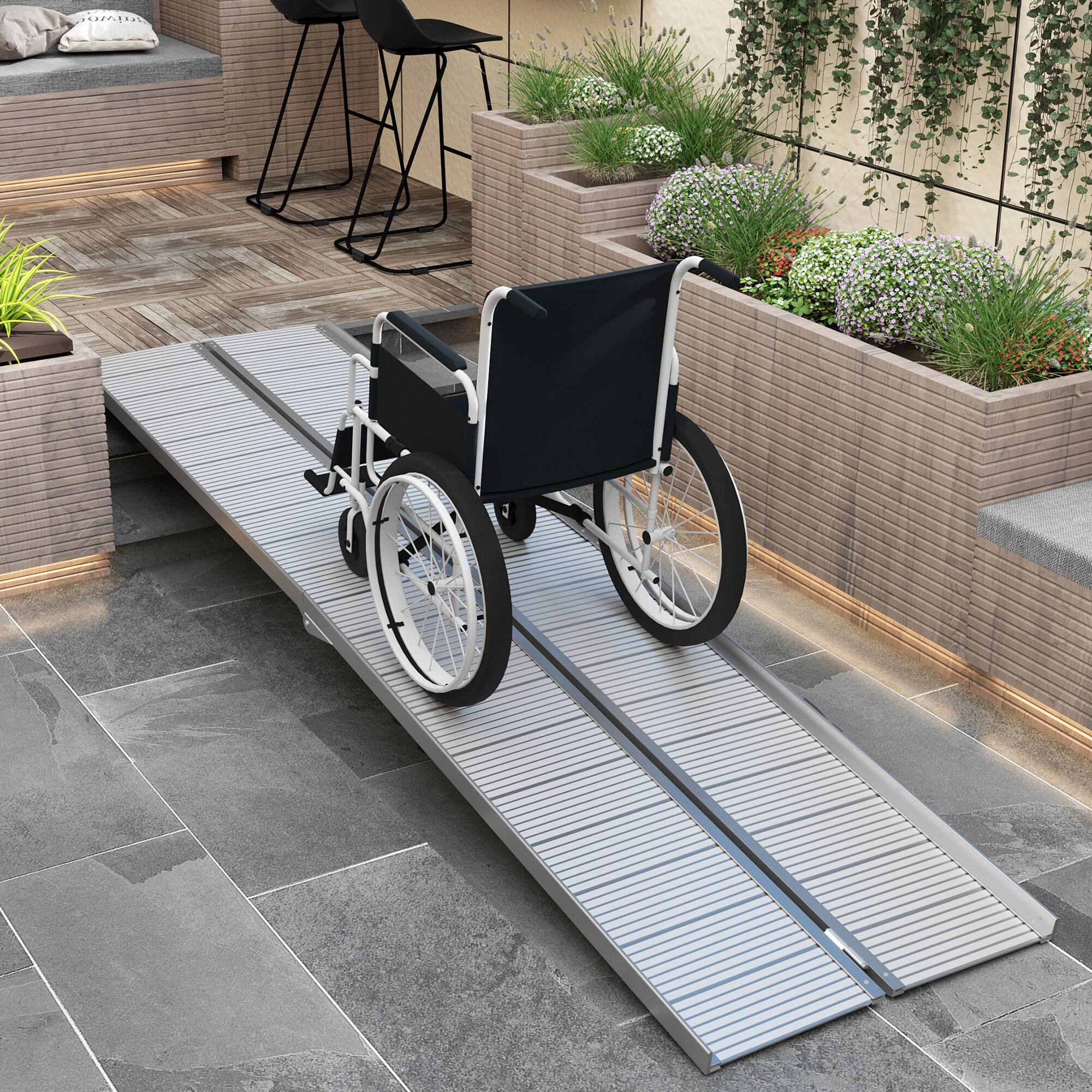 Alt View 1. Homcom - Wheelchair Ramp 10FT, Foldable Aluminum Threshold Ramp with Non-Slip Surface and Handle, 600lbs Weight Capacity - Silver.