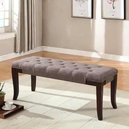 Front. GOODSILO - Tufted Upholstered Ottoman Bench with Solid Wood Legs for Entryway, Bedroom, or Living Room Seating and Storage - Brown.