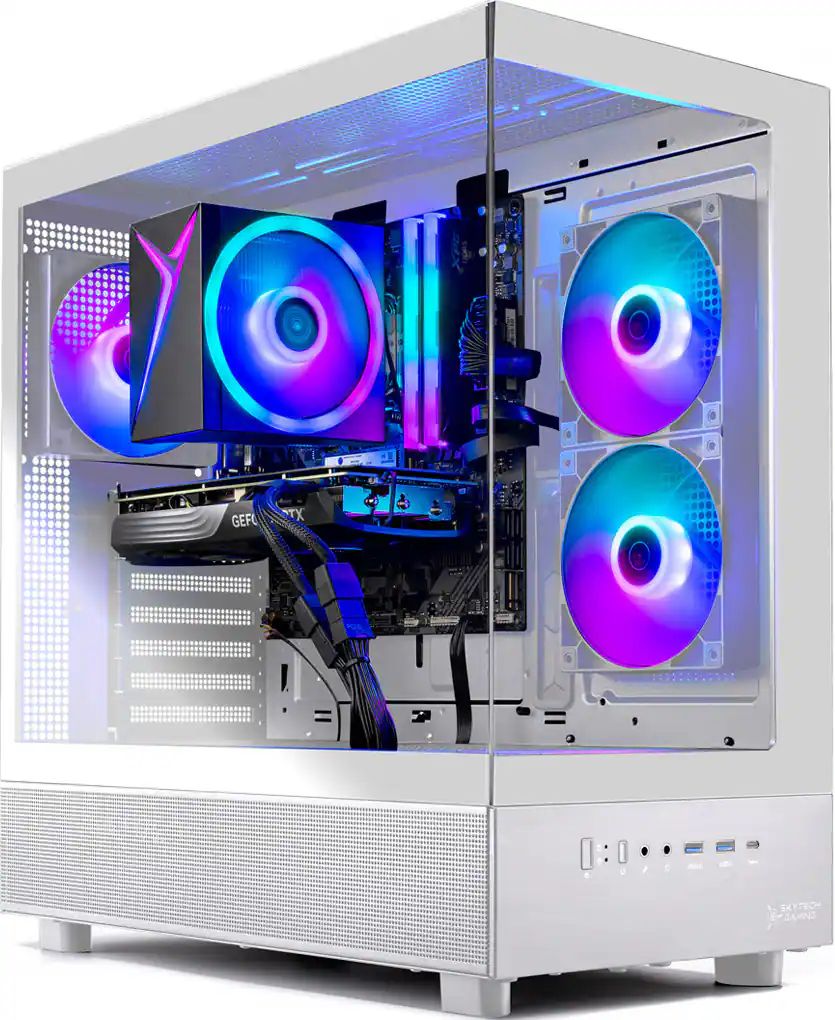 Skytech Gaming - Skytech AZURE3 - AMD Ryzen 7 7700, 9060XT 16GB, 32GB 6000 MHz DDR5 RAM, 650W GOLD PSU - White