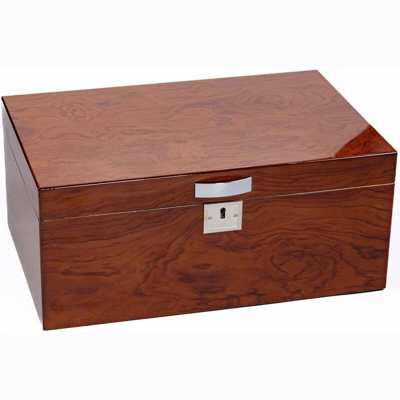 Angle. Prestige - Preston Bubinga Cigar Humidor - ltra Deep Lacquer Bubinga Finish.