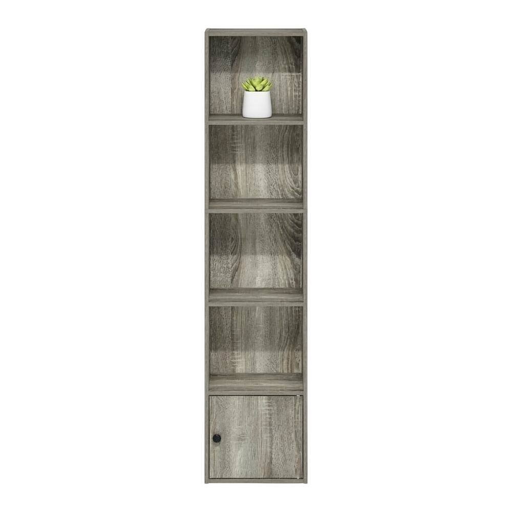 Back. FurniFact - 5-Tier Shelf Bookcase with Door Storage Cabinet for Living Room - French Oak.